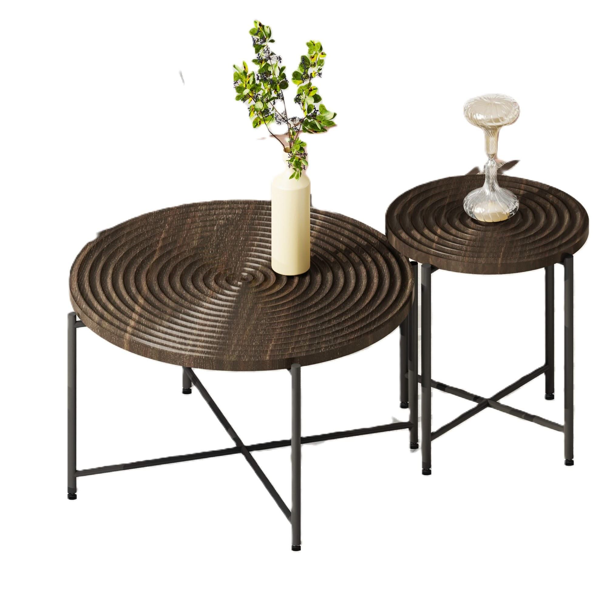 Coffee And End Table Set Waterproof Cover, Distressed Cylindrical Design, Legs Classic Rustic Charm (Set of 2) - Image 2