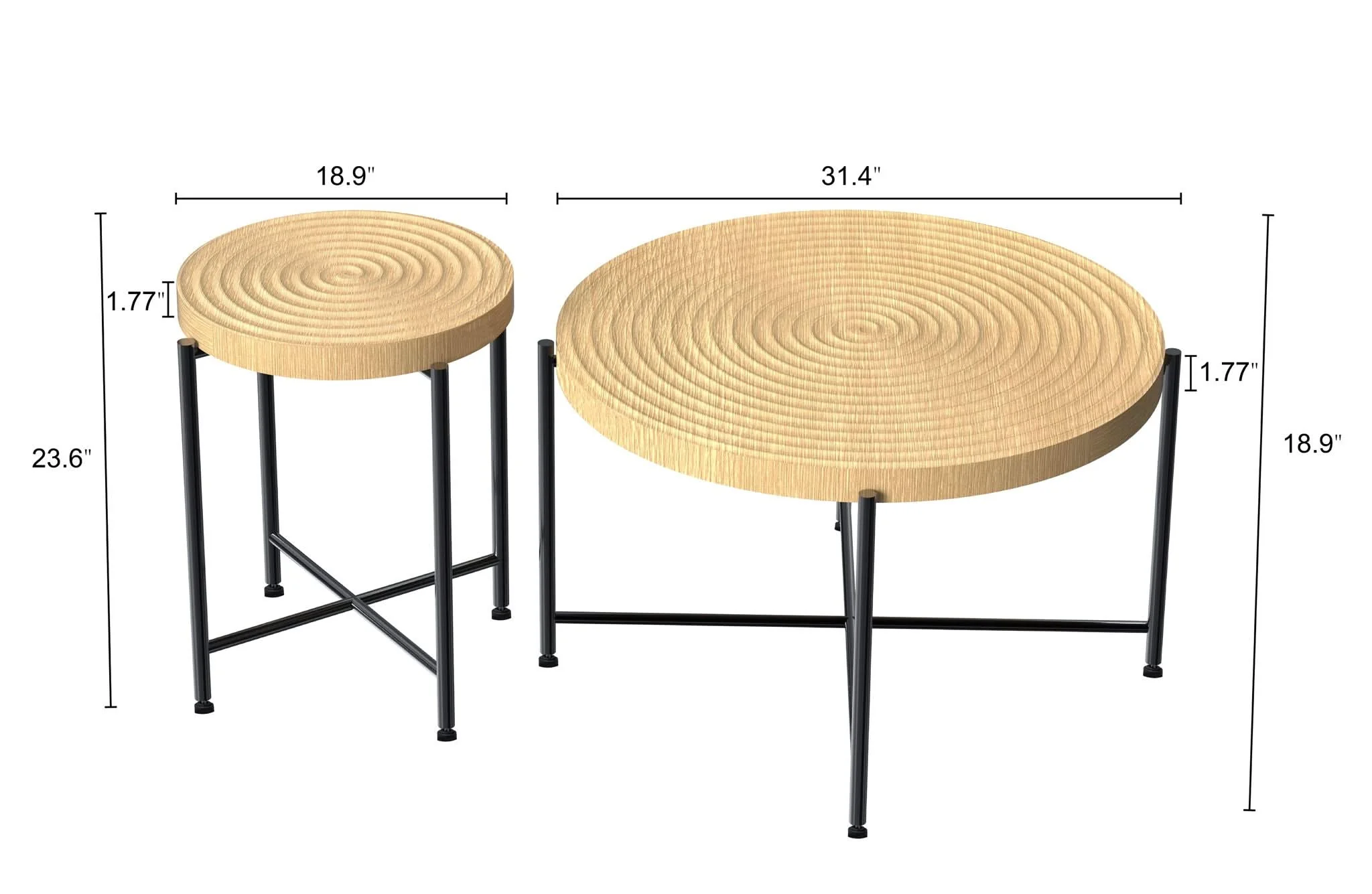 Coffee And End Table Set Waterproof Cover, Distressed Cylindrical Design, Legs Classic Rustic Charm (Set of 2) - Image 3