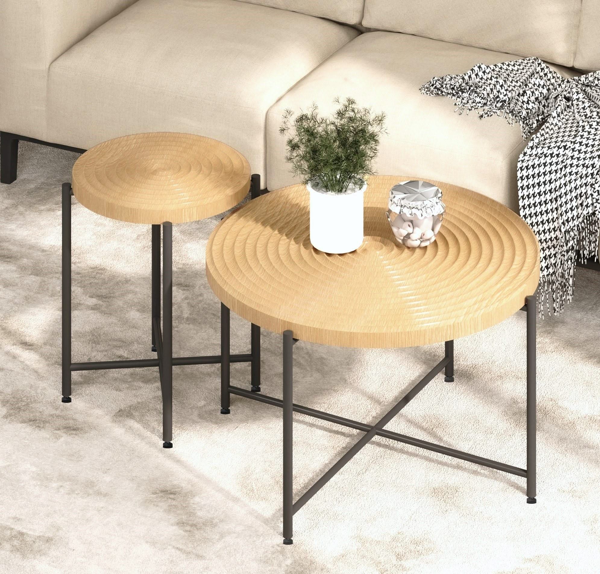 Coffee And End Table Set Waterproof Cover, Distressed Cylindrical Design, Legs Classic Rustic Charm (Set of 2) - Image 4
