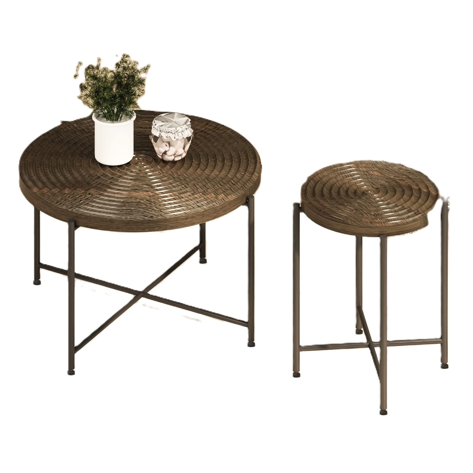 Coffee And End Table Set Waterproof Cover, Distressed Cylindrical Design, Legs Classic Rustic Charm (Set of 2) - Image 6