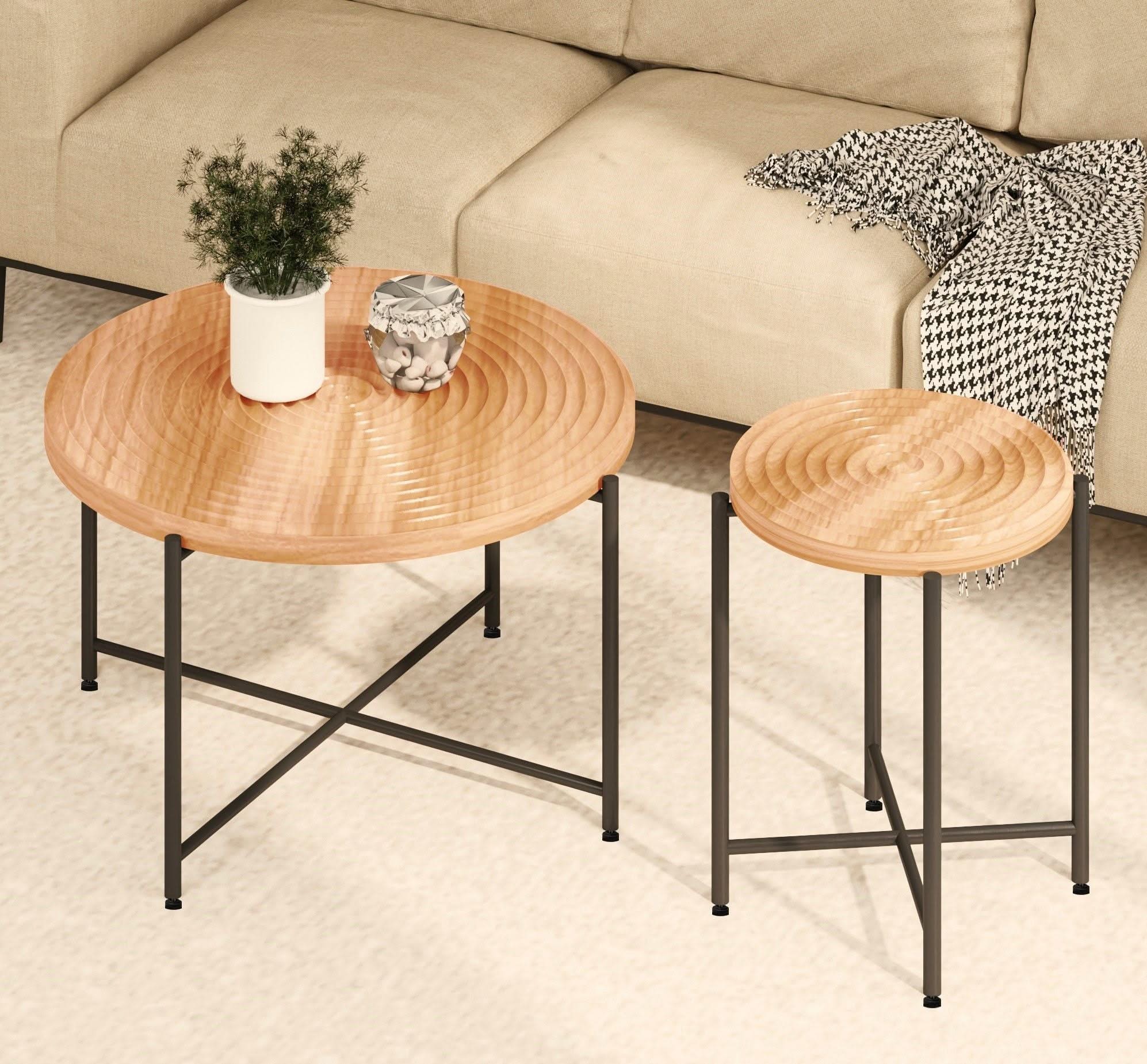 Coffee And End Table Set Waterproof Cover (Set of 2) - Natural Wood / Brown - Image 2