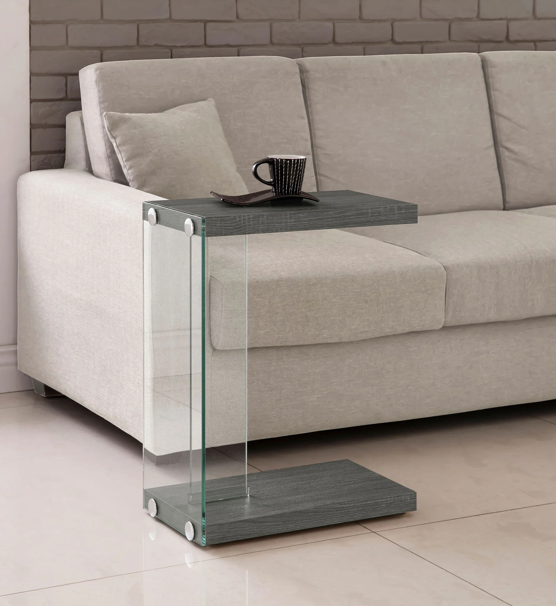 Colby Engineered Wood C-Shaped Side Table Weathered Grey - Image 2