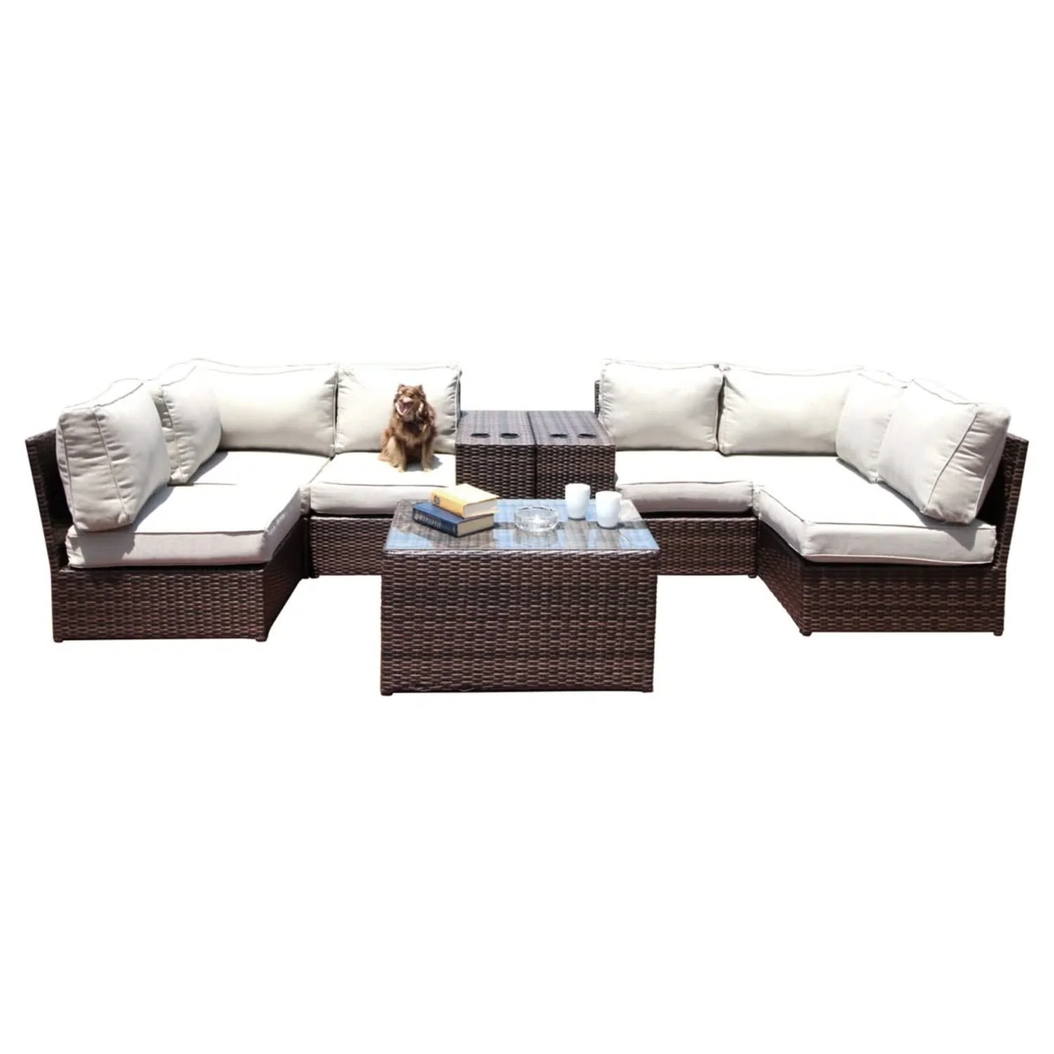 Comfortable Modern Patio Rattan Sectional Set With Cushions - Image 2