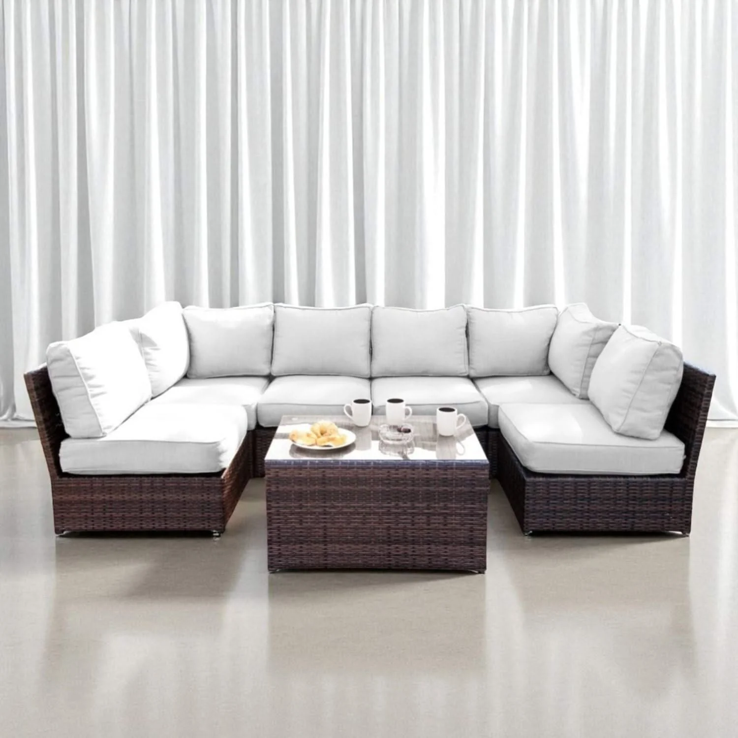 Comfortable Modern Patio Rattan Sectional Set With Cushions - Image 23
