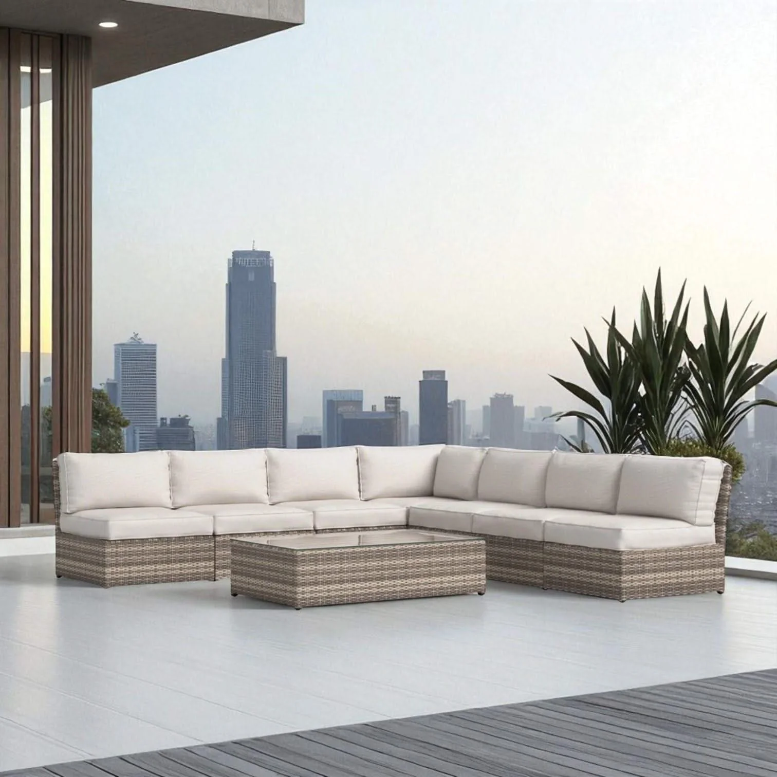 Comfortable Modern Patio Rattan Sectional Set With Cushions - Image 43