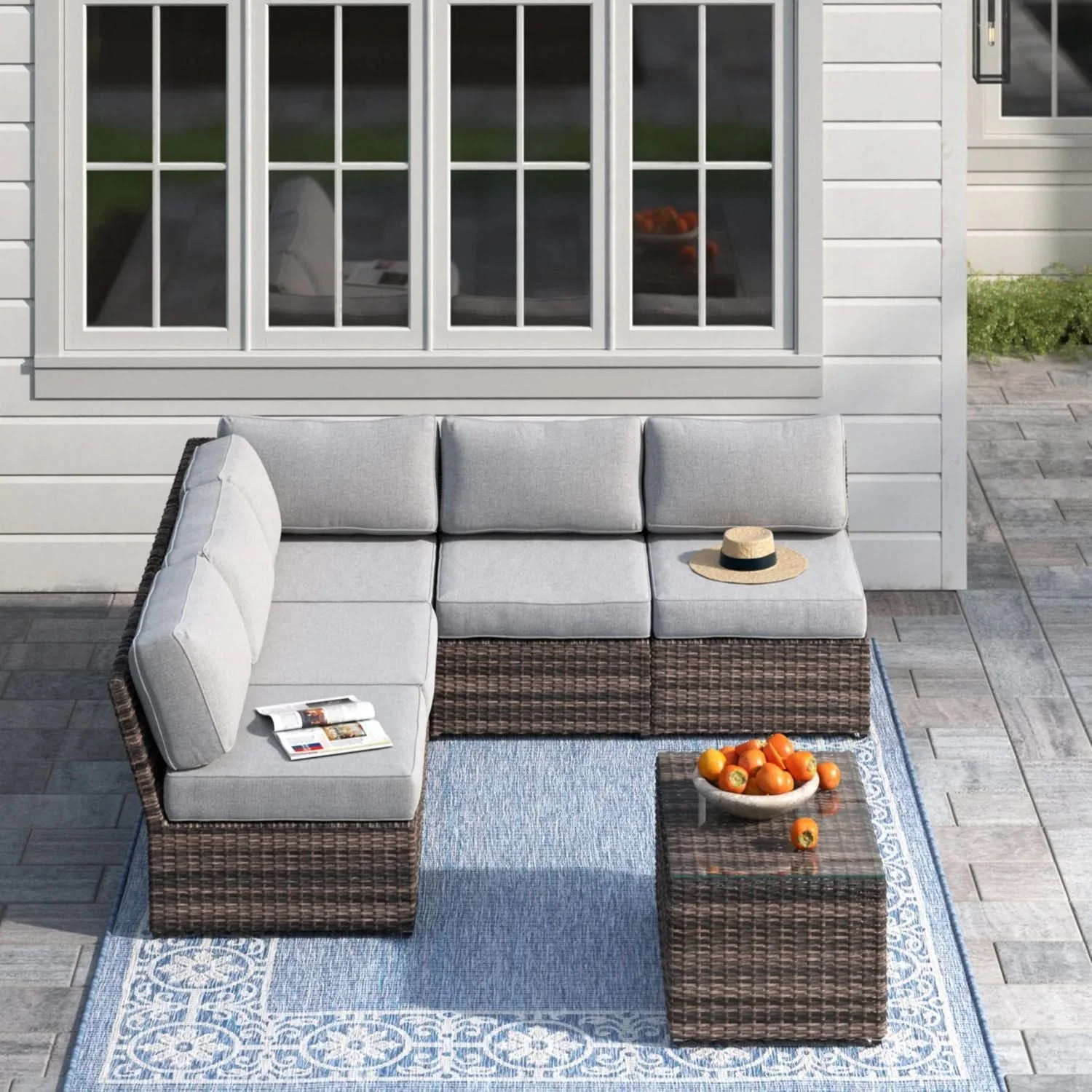 Comfortable Modern Patio Rattan Sectional Set With Cushions - Image 54