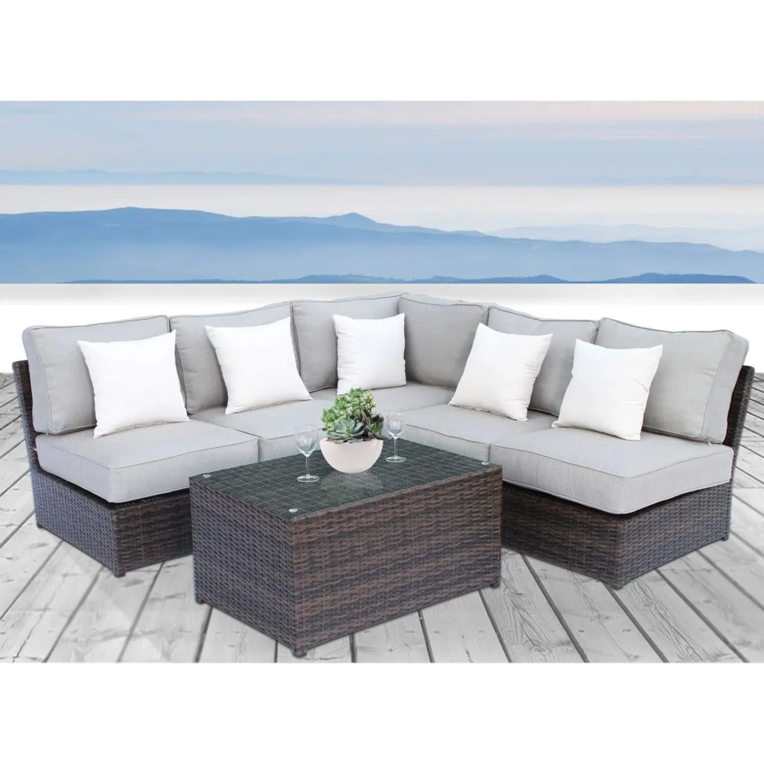 Comfortable Modern Patio Rattan Sectional Set With Cushions - Image 62