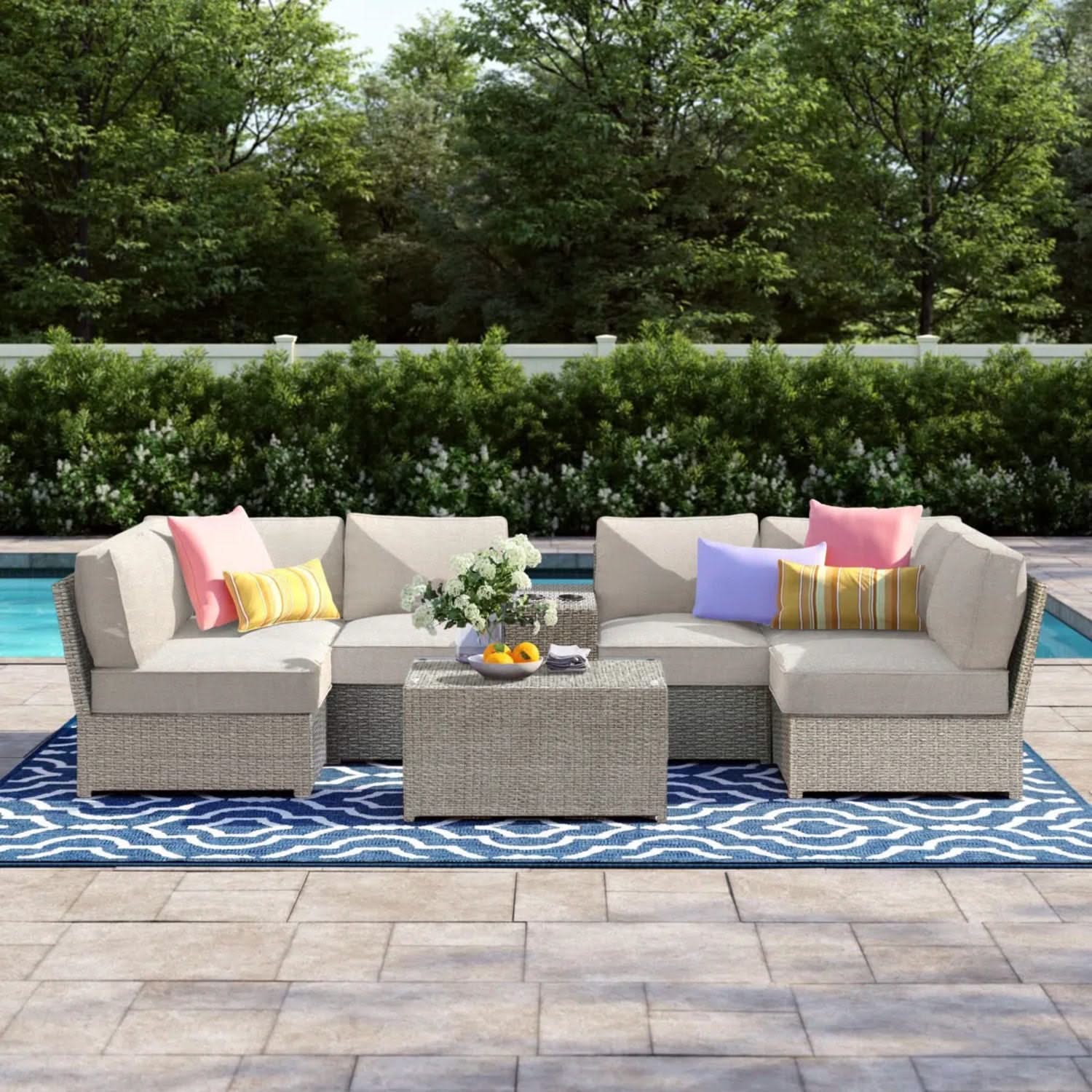 Comfortable Modern Patio Rattan Sectional Set With Cushions - Image 94