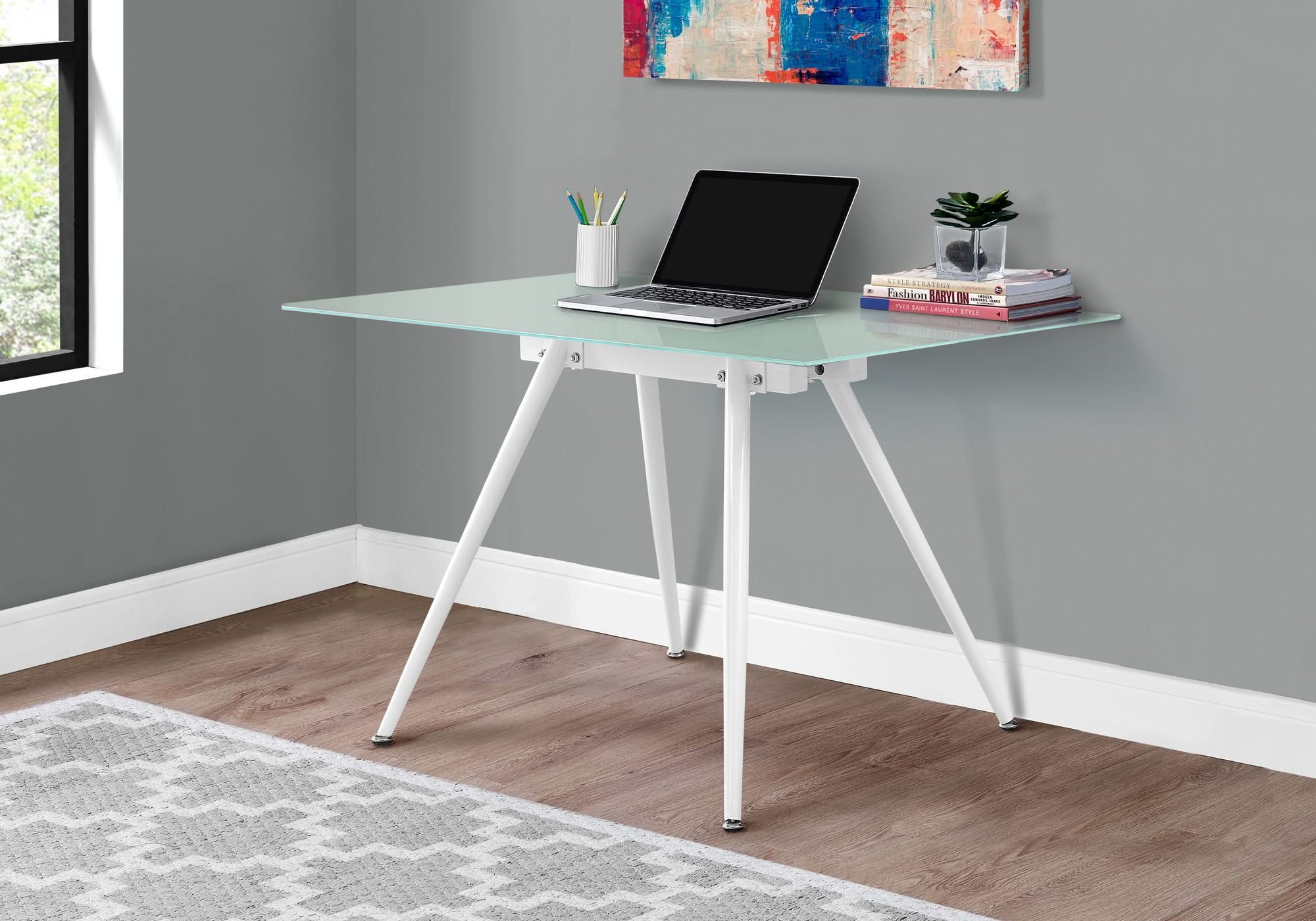 Computer Desk For Home Office, Laptop, Tempered Glass, Contemporary & Modern - White - Image 4