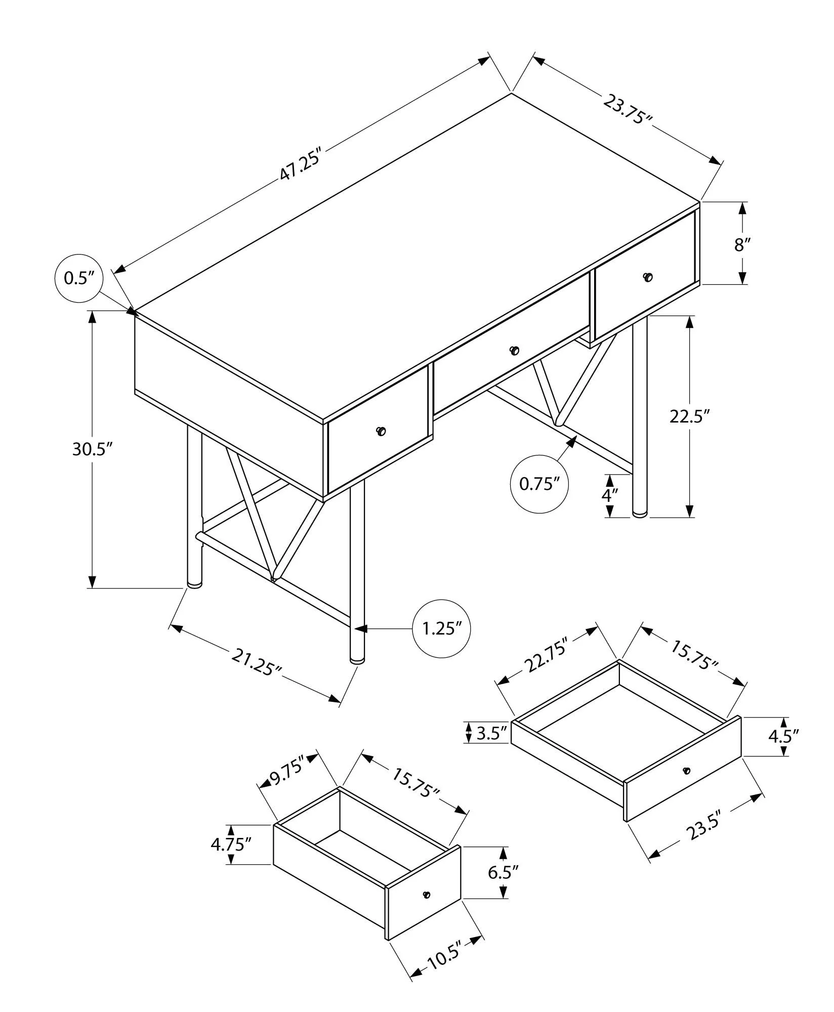 Computer Desk For Home Office, Stylish Design, Storage Drawers, Transitional - Image 11