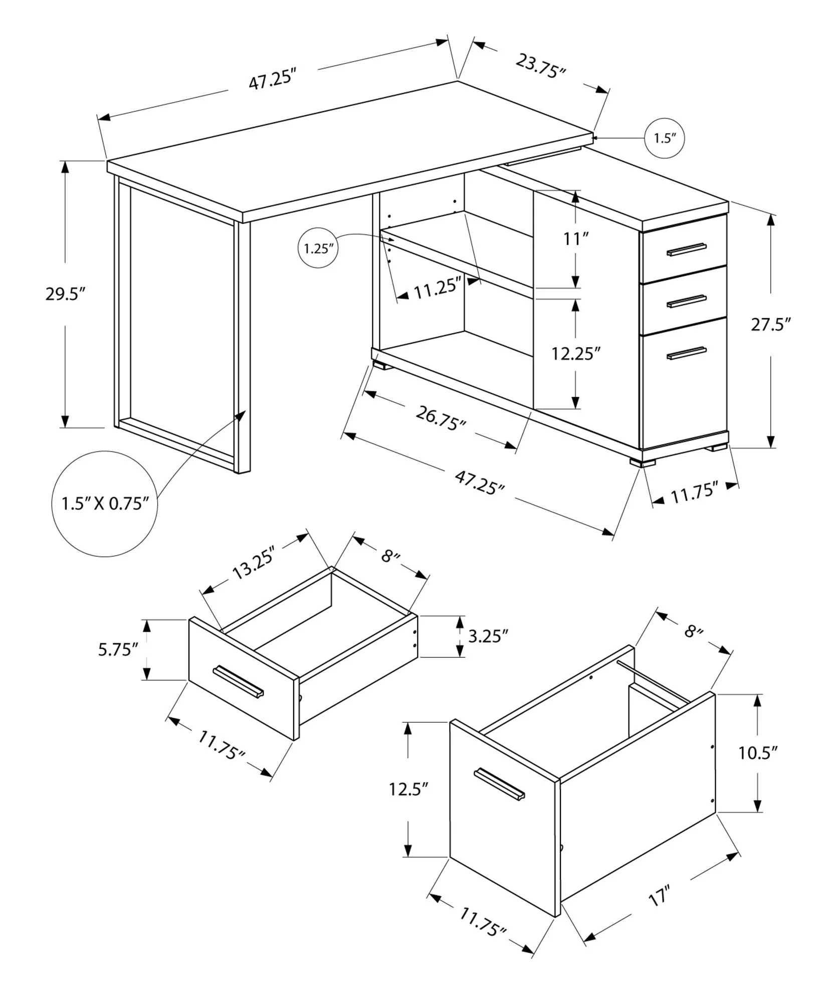 Computer Desk, Home Office, Corner, Left, Right Set - Up, Storage Drawers, L Shape, Laptop, And Contemporary & Modern - Image 11