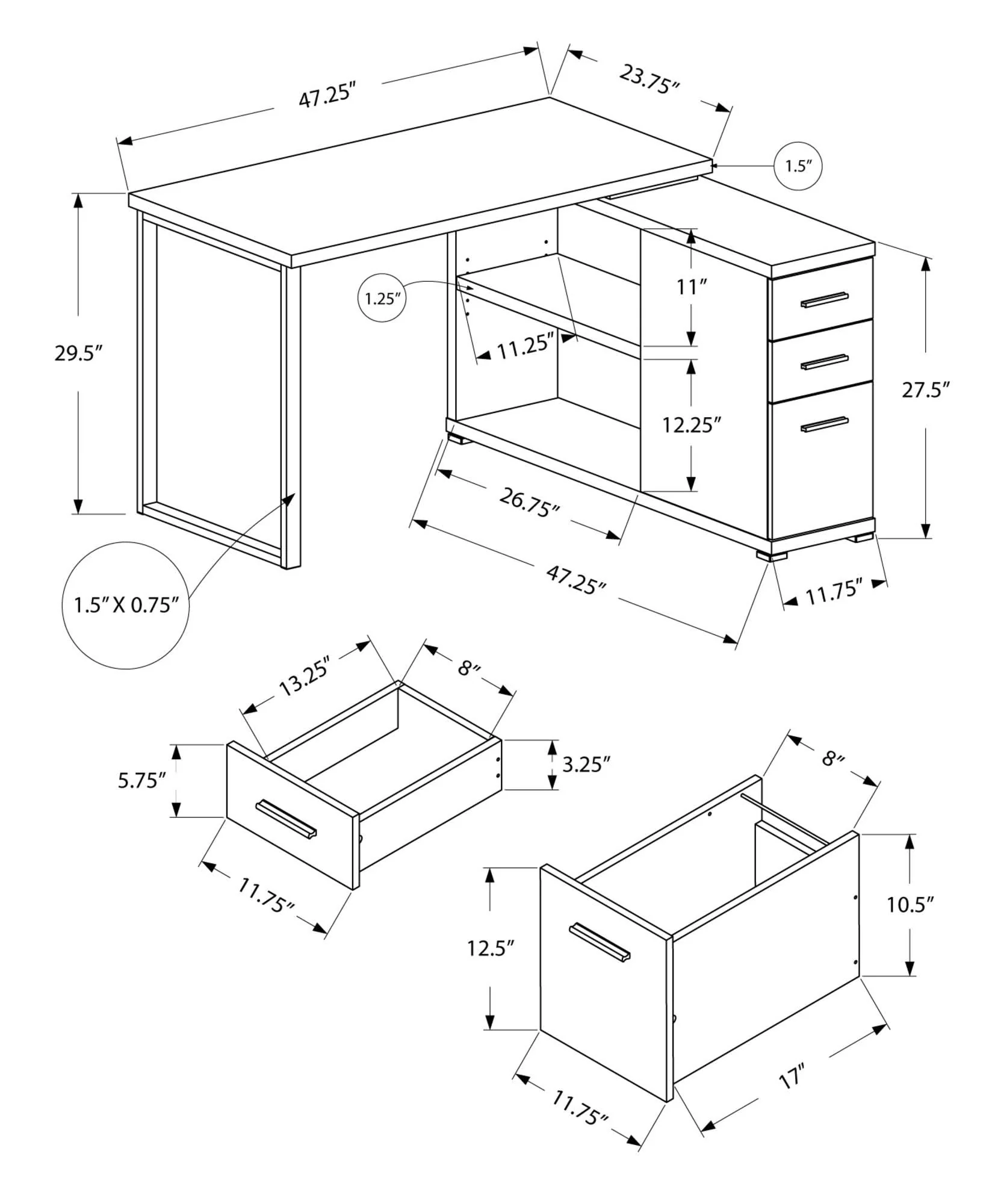 Computer Desk, Home Office, Corner, Left, Right Set - Up, Storage Drawers, L Shape, Laptop, And Contemporary & Modern - Image 8