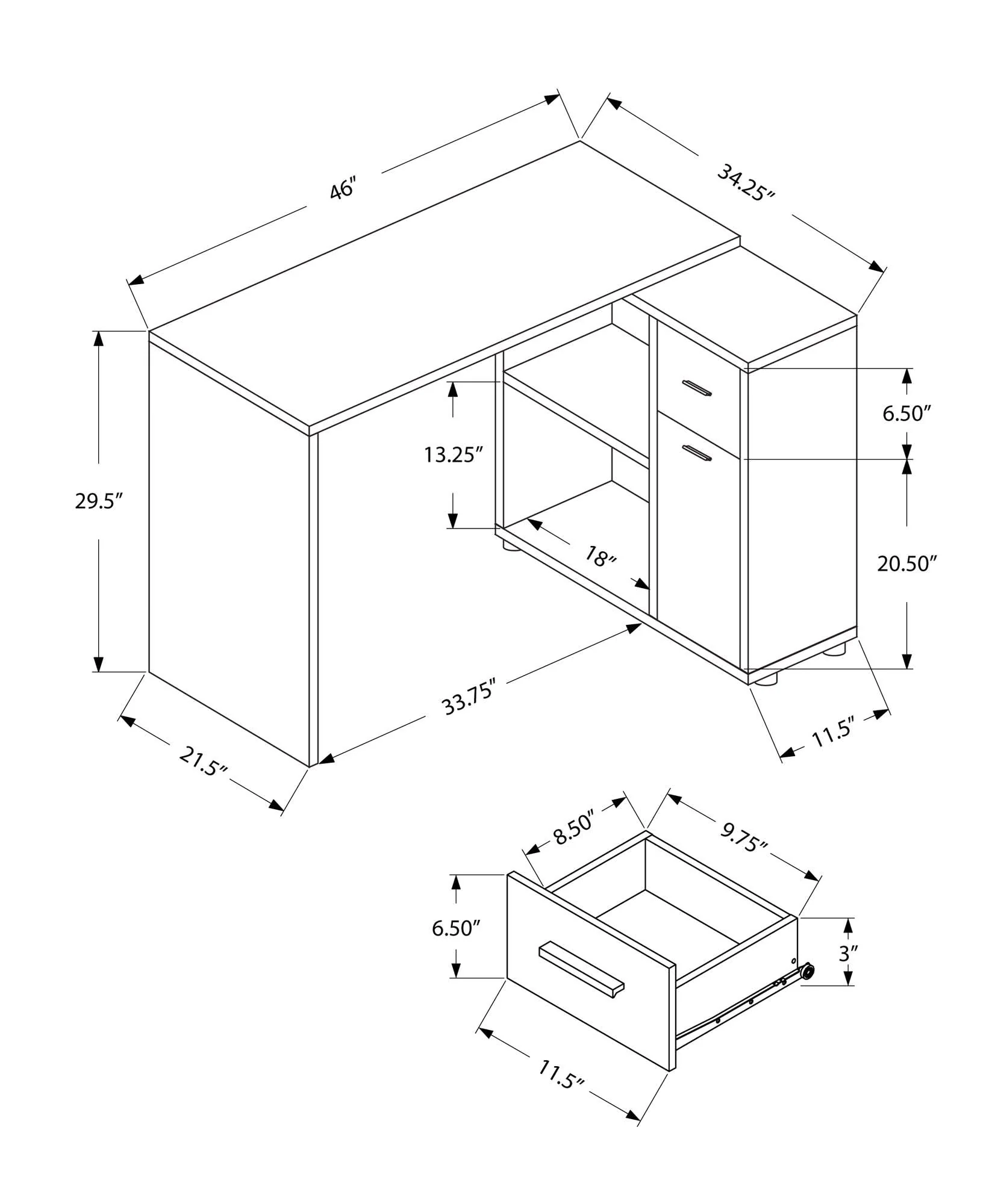 Computer Desk, Home Office, Corner, Storage Drawers, L Shape, Contemporary & Modern - Image 14