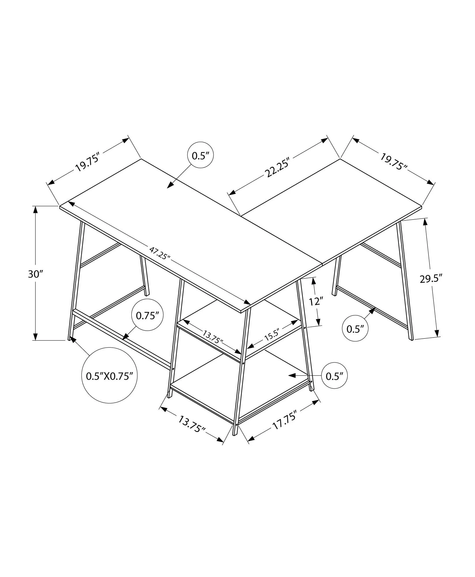 Computer Desk, Home Office, Corner, Storage Shelves, L Shape, Work, Laptop, Marble Look Laminate, Contemporary, Modern - Image 5