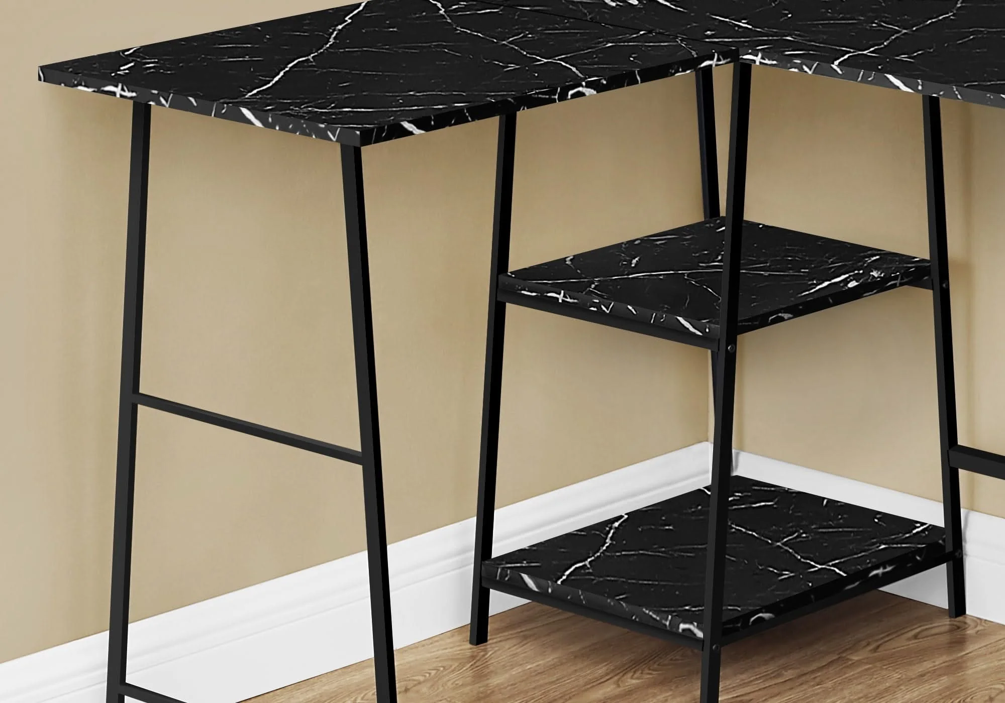 Computer Desk, Home Office, Corner, Storage Shelves, L Shape, Work, Laptop, Marble Look Laminate, Contemporary, Modern - Image 7