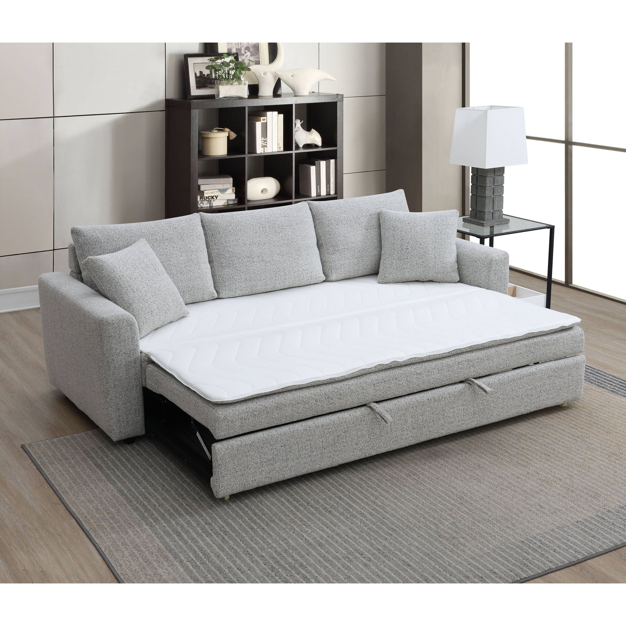 Connie - Boucle Sleeper Sectional Sofa With 2 Toss Pillows - Beige - Image 4