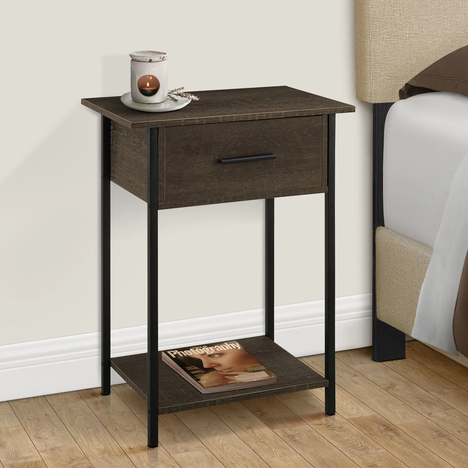 Contemporary 2 Tier Accent Table With Storage Drawer - Image 10