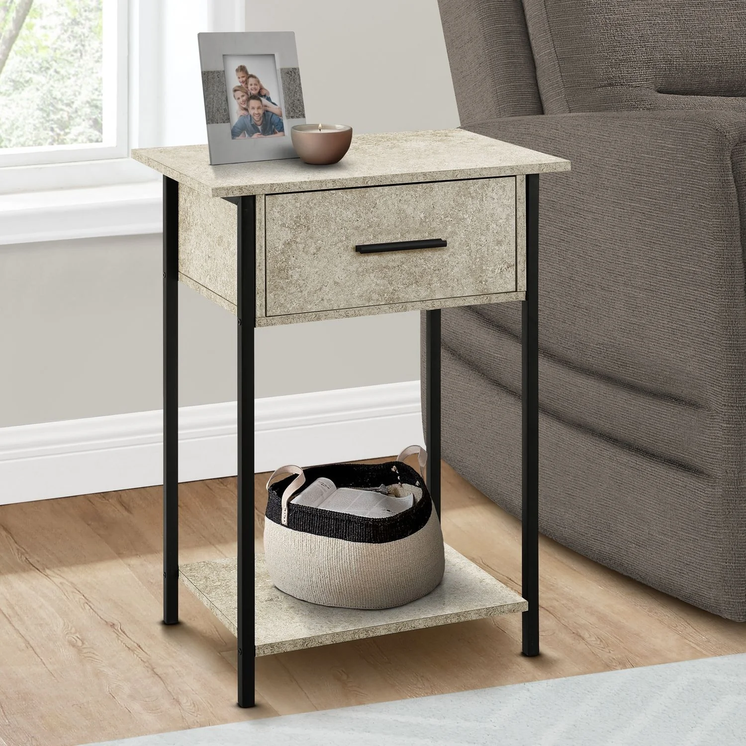 Contemporary 2 Tier Accent Table With Storage Drawer - Image 12