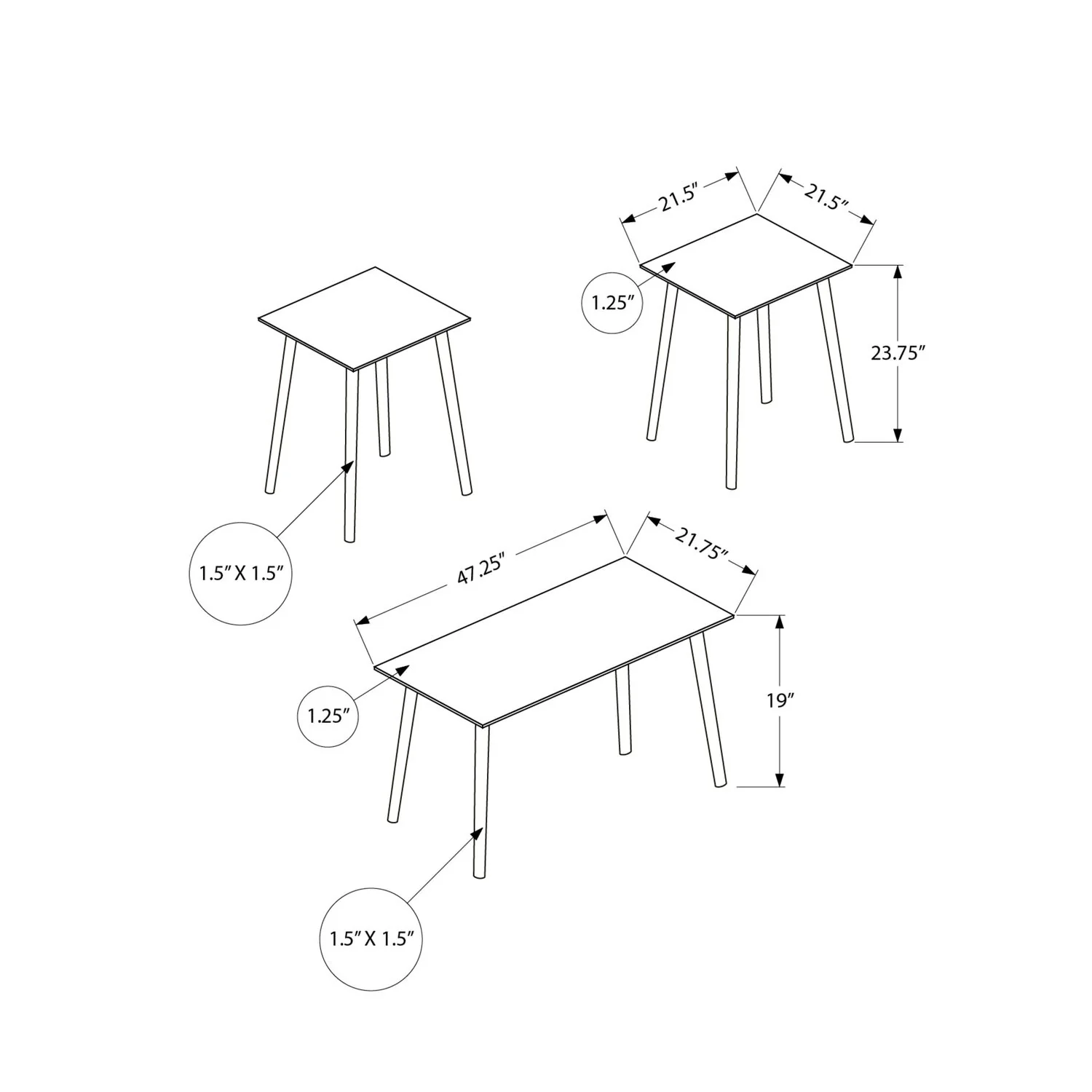 Contemporary 3 Piece Table Set With Coffee Table And 2 End Tables - Image 4