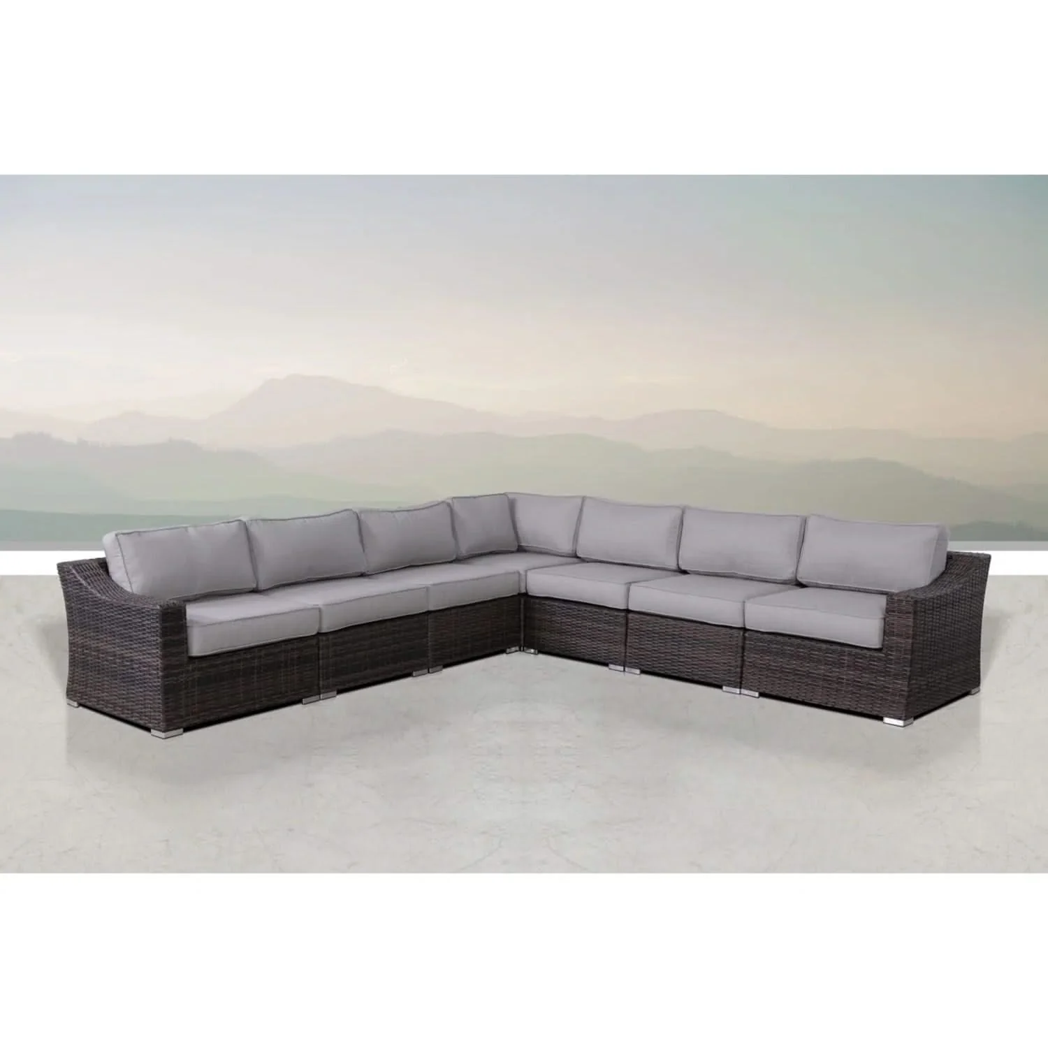 Contemporary Outdoor Rattan Wicker Sectional Seating Group With Cushions - Image 16