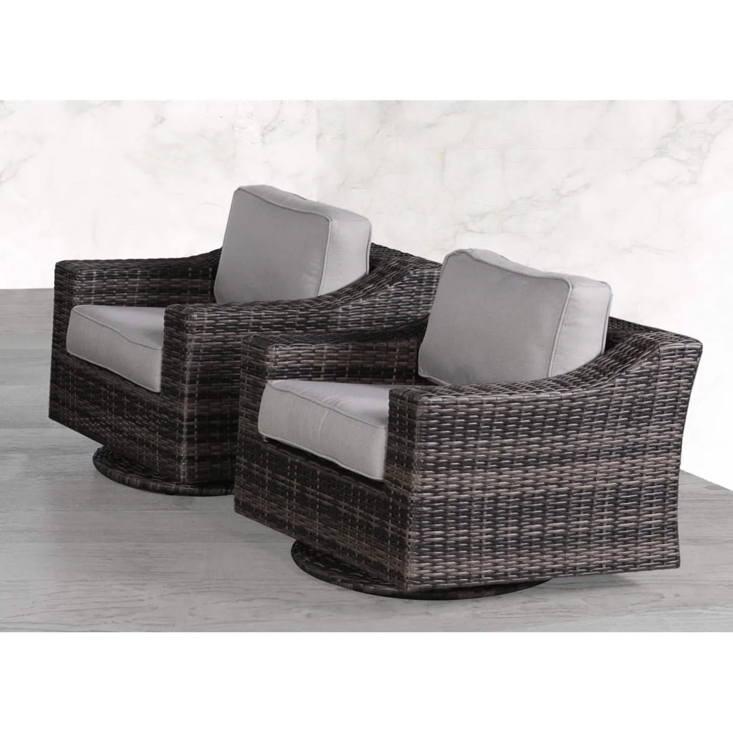 Outdoor Swivel Patio Chair With Cushions (Set of 2) - Brown - Image 3