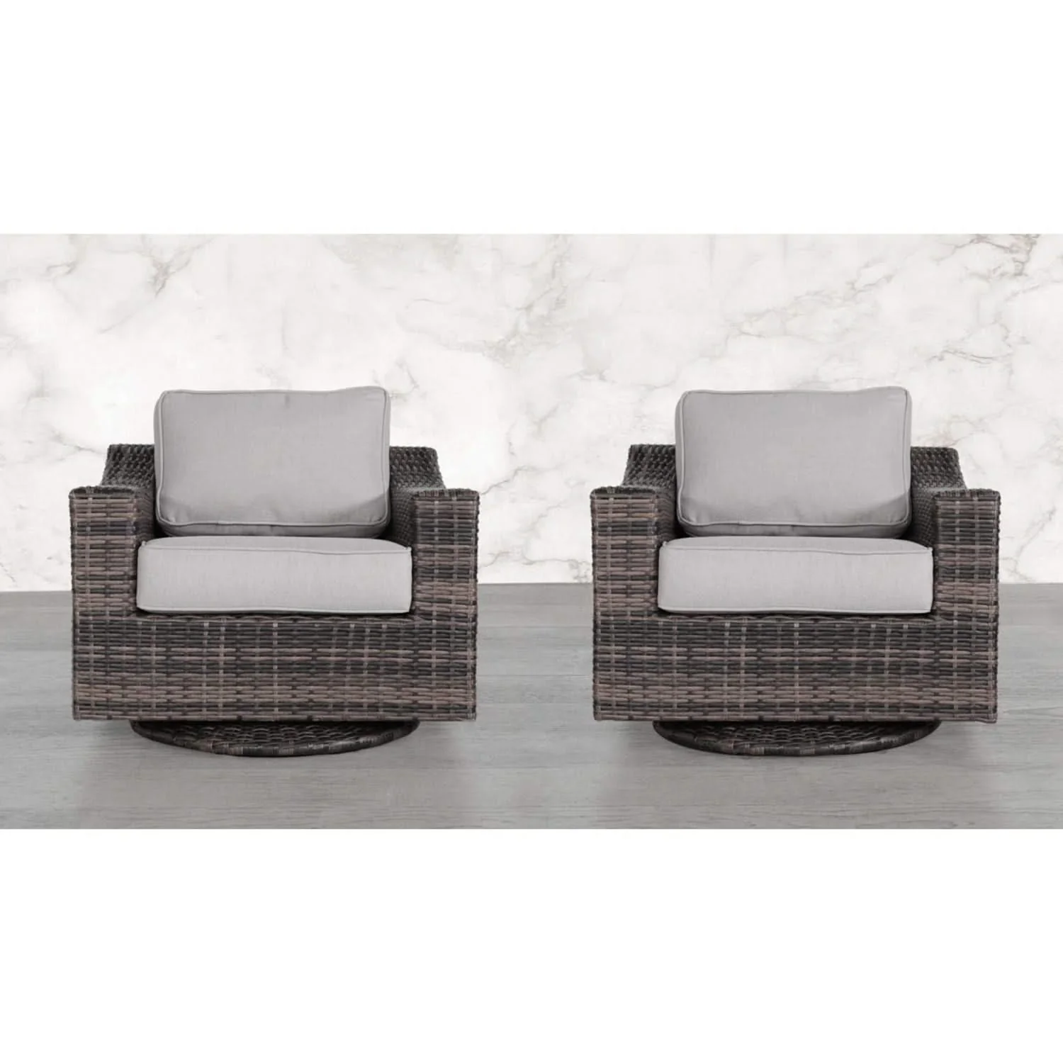 Outdoor Swivel Patio Chair With Cushions (Set of 2) - Brown - Image 4