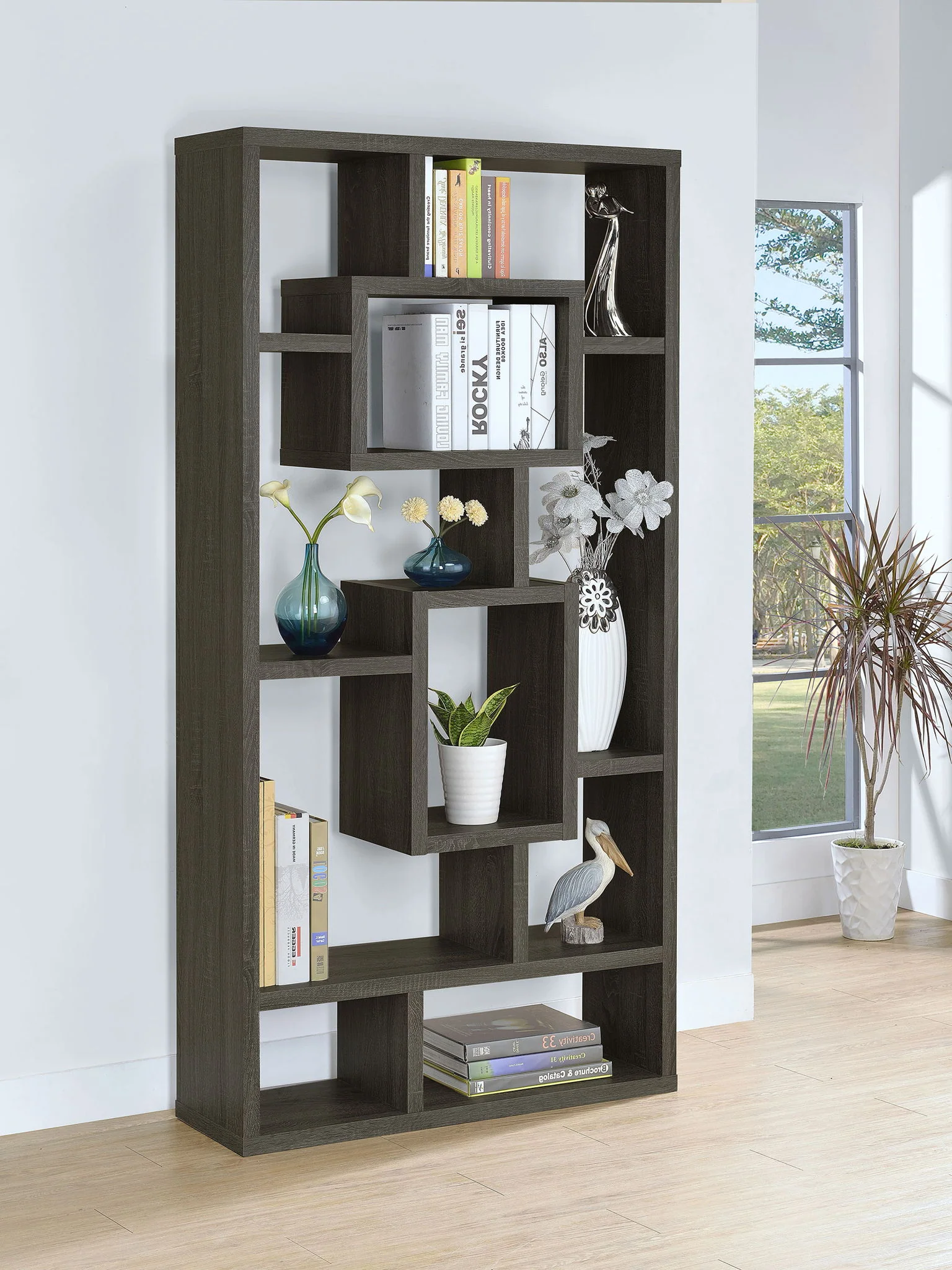 Corey 71-inch 8-shelf Bookshelf Weathered Grey - Image 4