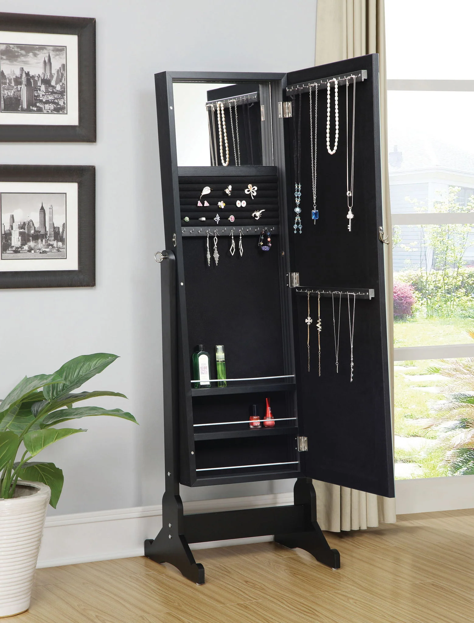 Cortez Cheval Mirror with Jewelry Storage Black - Image 3