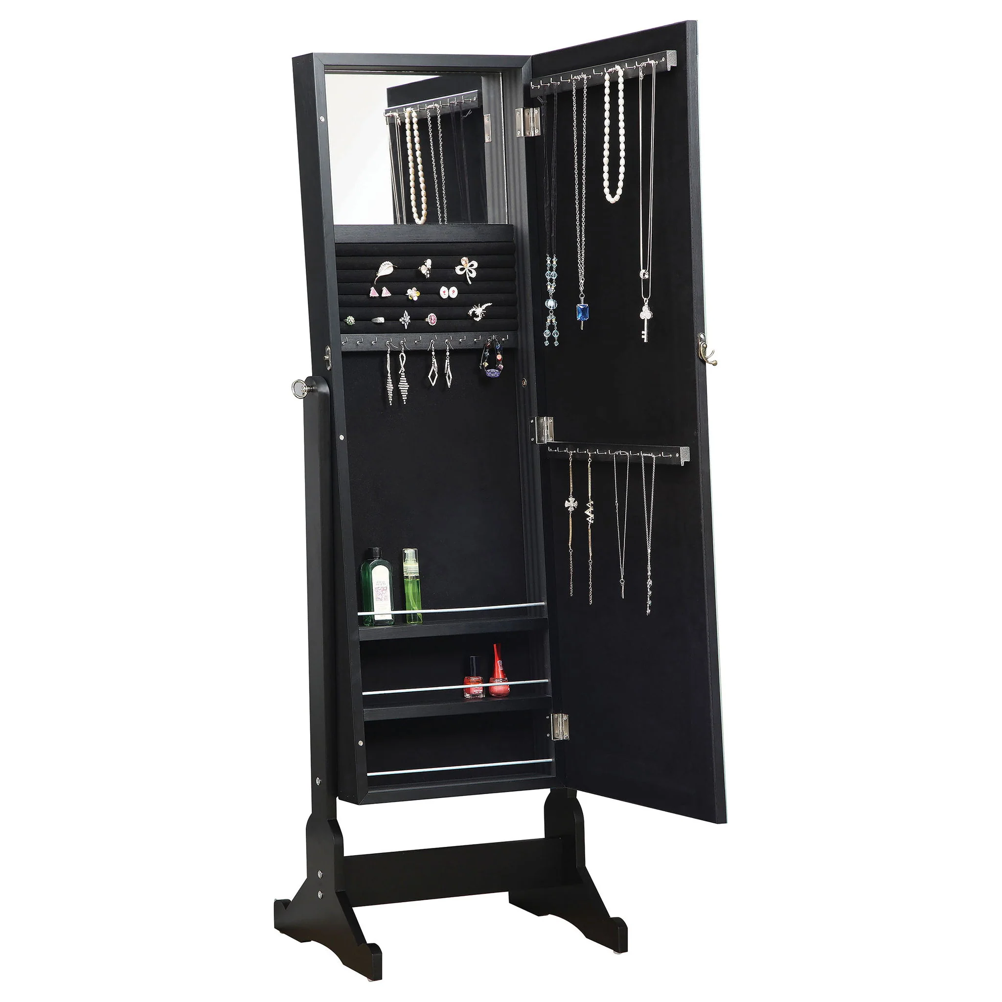Cortez Cheval Mirror with Jewelry Storage Black - Image 4