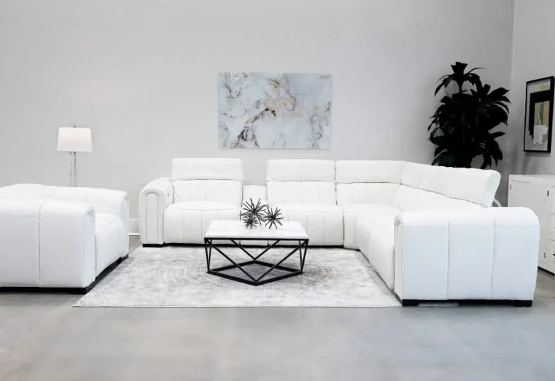 Cosmic White Leather Zero Gravity Power Headrest Reclining 6 PC Modular Sectional with Storage Console and Wireless Charging - Image 2