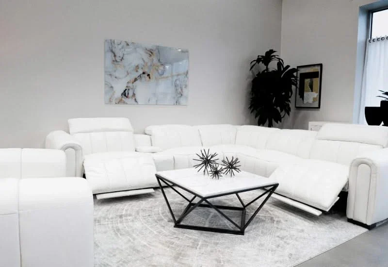 Cosmic White Leather Zero Gravity Power Headrest Reclining 6 PC Modular Sectional with Storage Console and Wireless Charging - Image 3