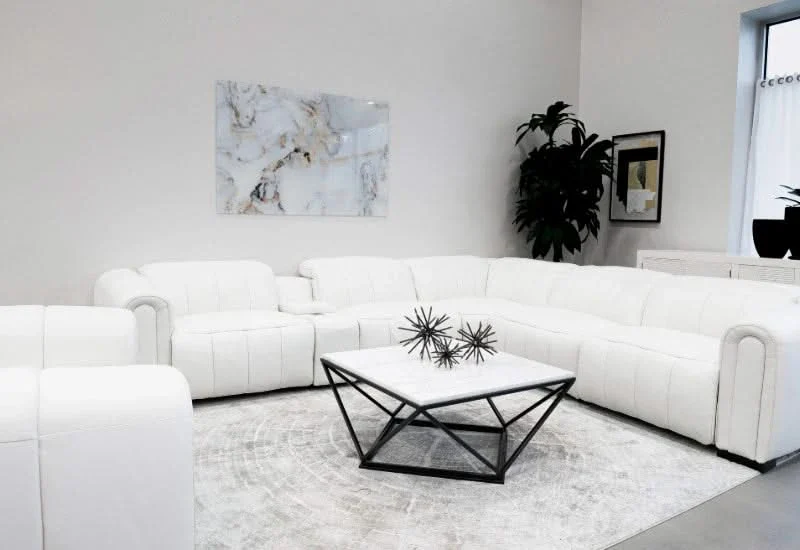 Cosmic White Leather Zero Gravity Power Headrest Reclining 6 PC Modular Sectional with Storage Console and Wireless Charging - Image 4
