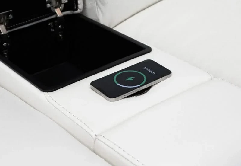 Cosmic White Leather Zero Gravity Power Headrest Reclining 6 PC Modular Sectional with Storage Console and Wireless Charging - Image 5