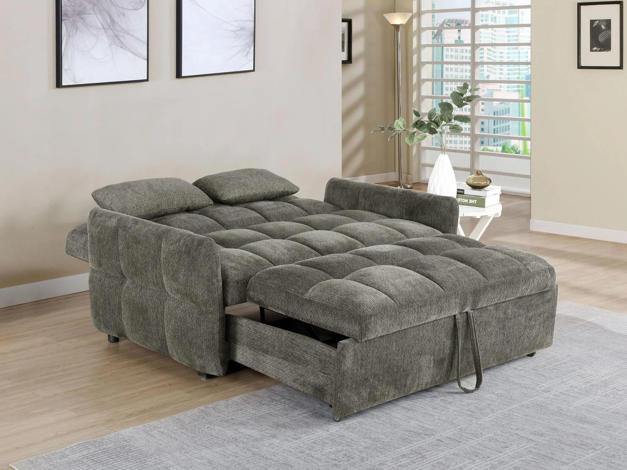 Cotswold Upholstered Convertible Sleeper Sofa Bed Dark Grey - Image 3
