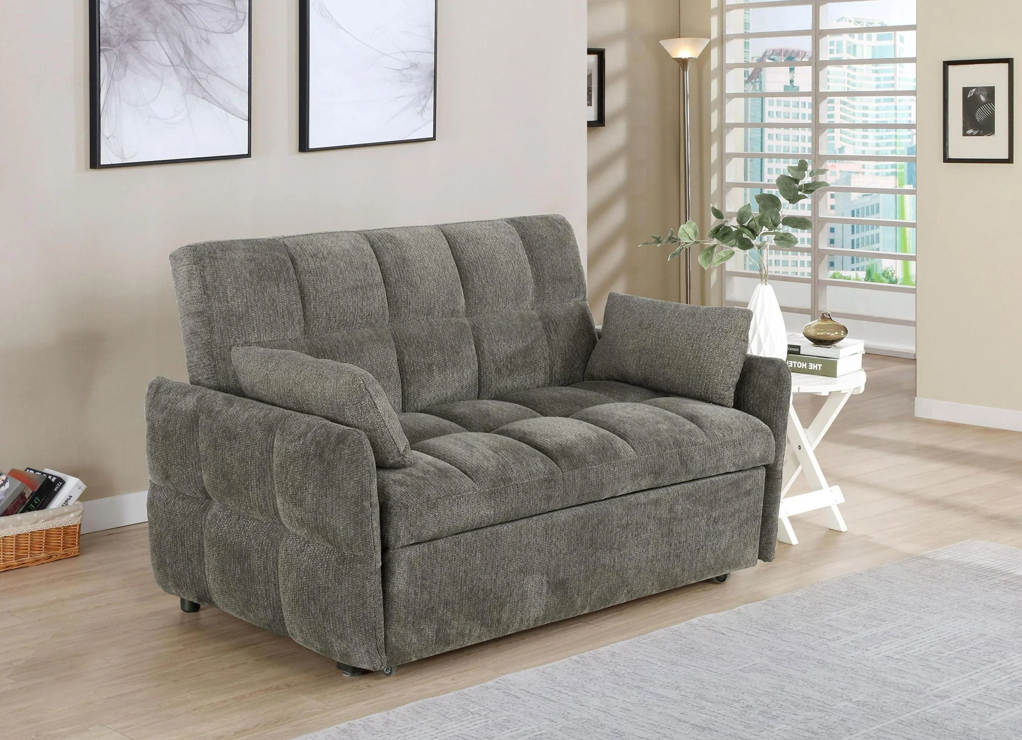 Cotswold Upholstered Convertible Sleeper Sofa Bed Dark Grey - Image 4
