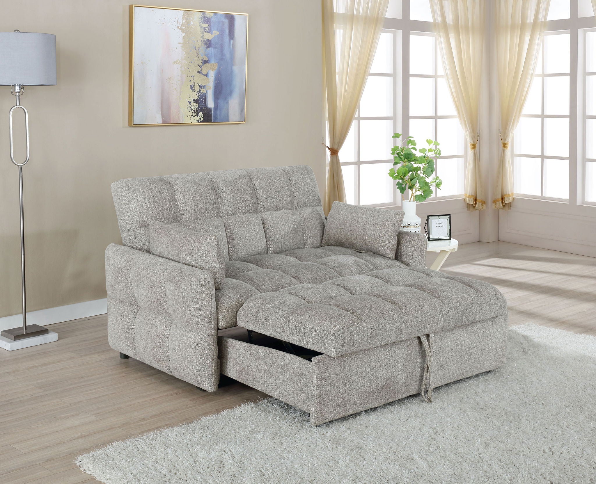 Cotswold Upholstered Convertible Sleeper Sofa Bed Light Grey - Image 3