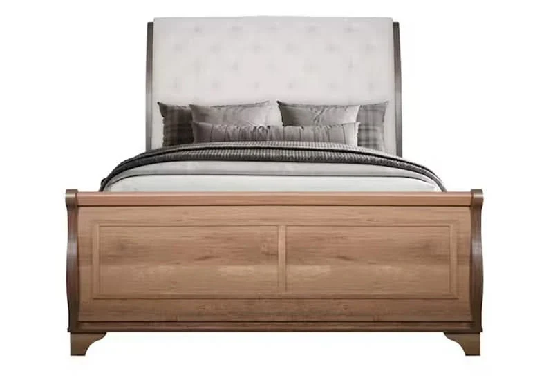 Coventry Hall 5PC Pecan Wood Bedroom Set with Upholstered Sleigh Bed in Queen or King - Image 3