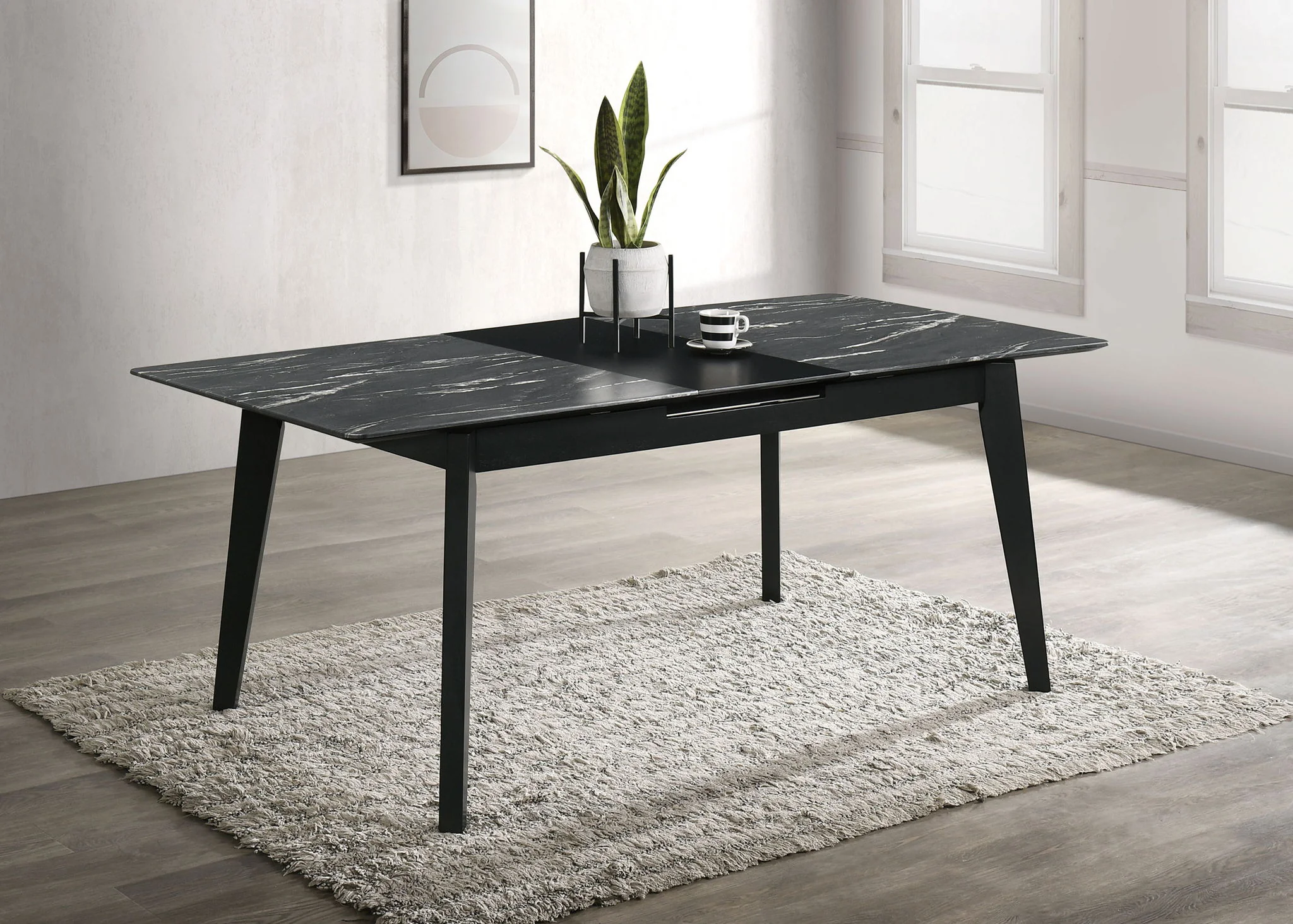 Crestmont 78-inch Extension Dining Table Black Faux Marble - Image 3