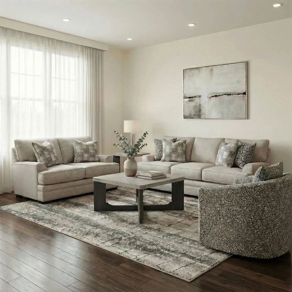 Crosby Dove Contemporary Loveseat with Track Arms and Accent Pillows - Image 7