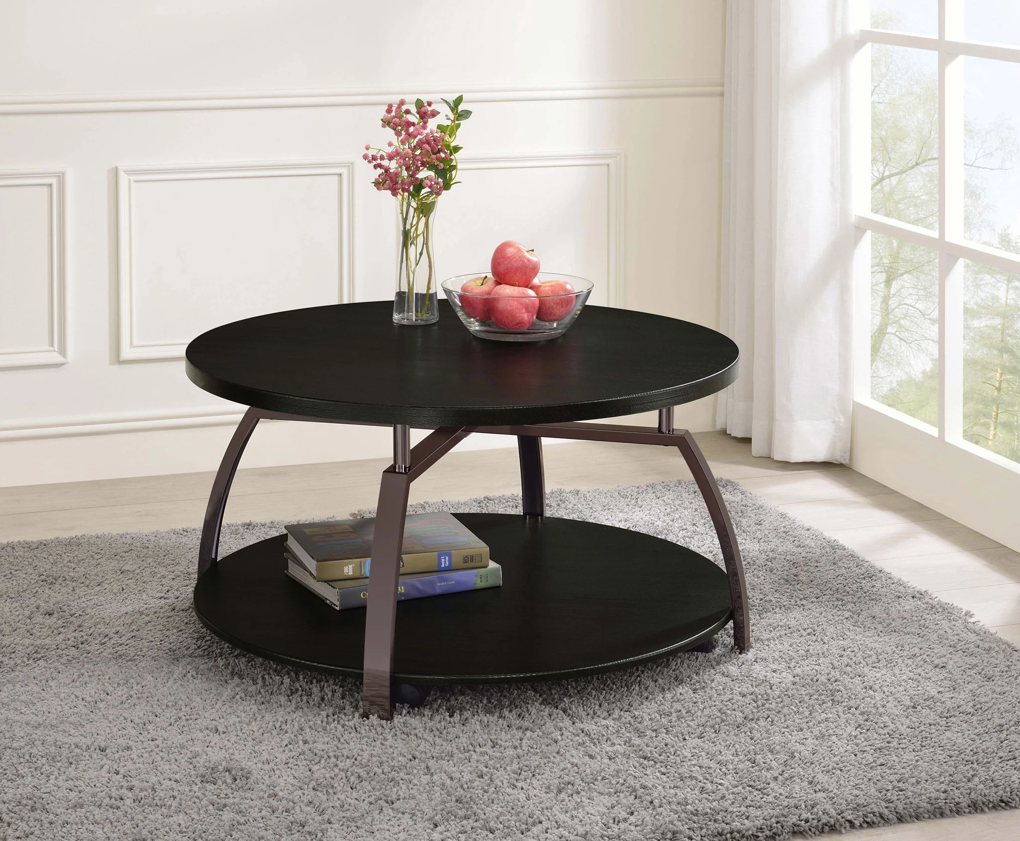 Dacre Round Engineered Wood Top Coffee Table Dark Charcoal - Image 2