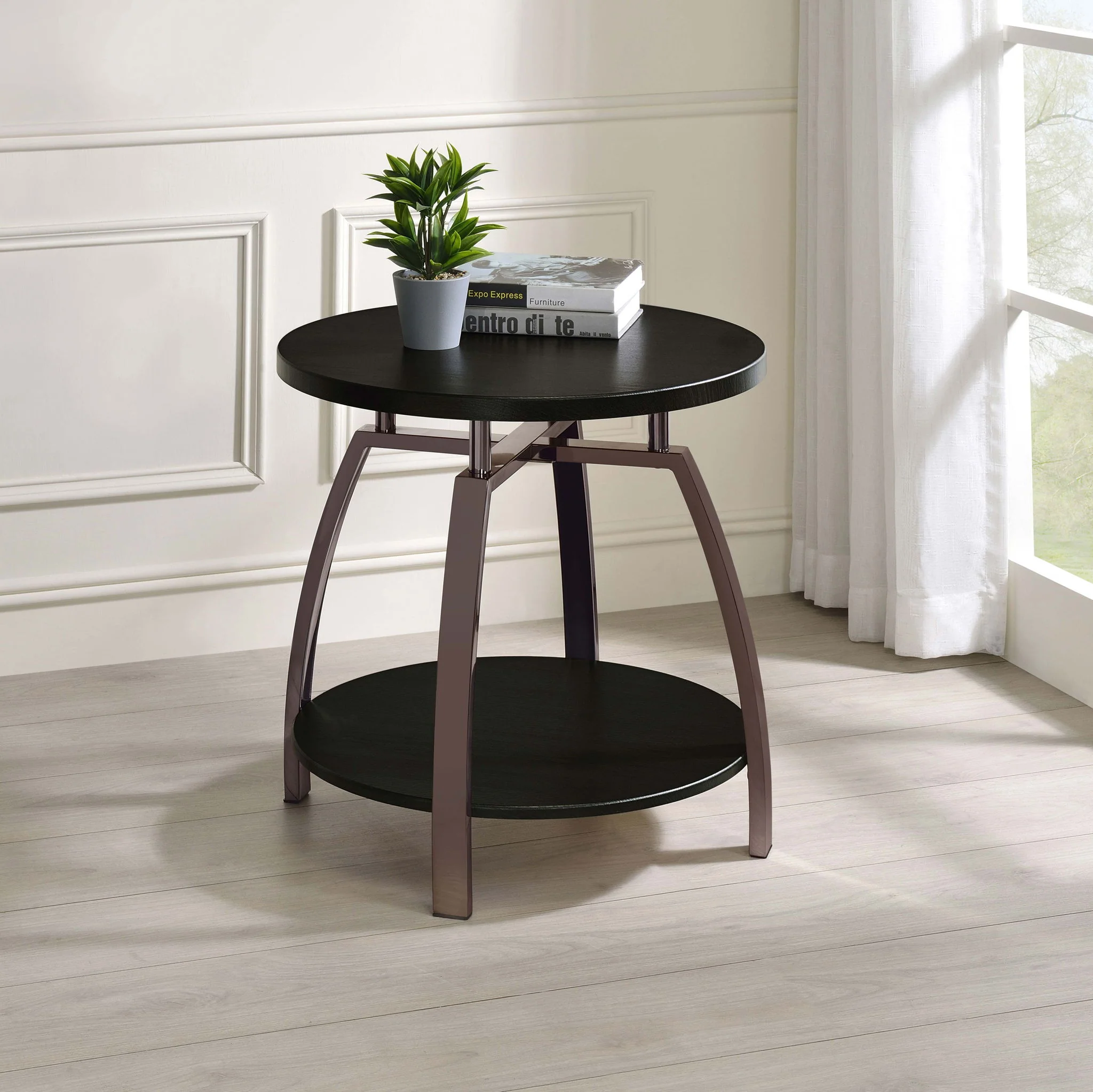 Dacre Round Engineered Wood Top Side End Table Dark Charcoal - Image 3