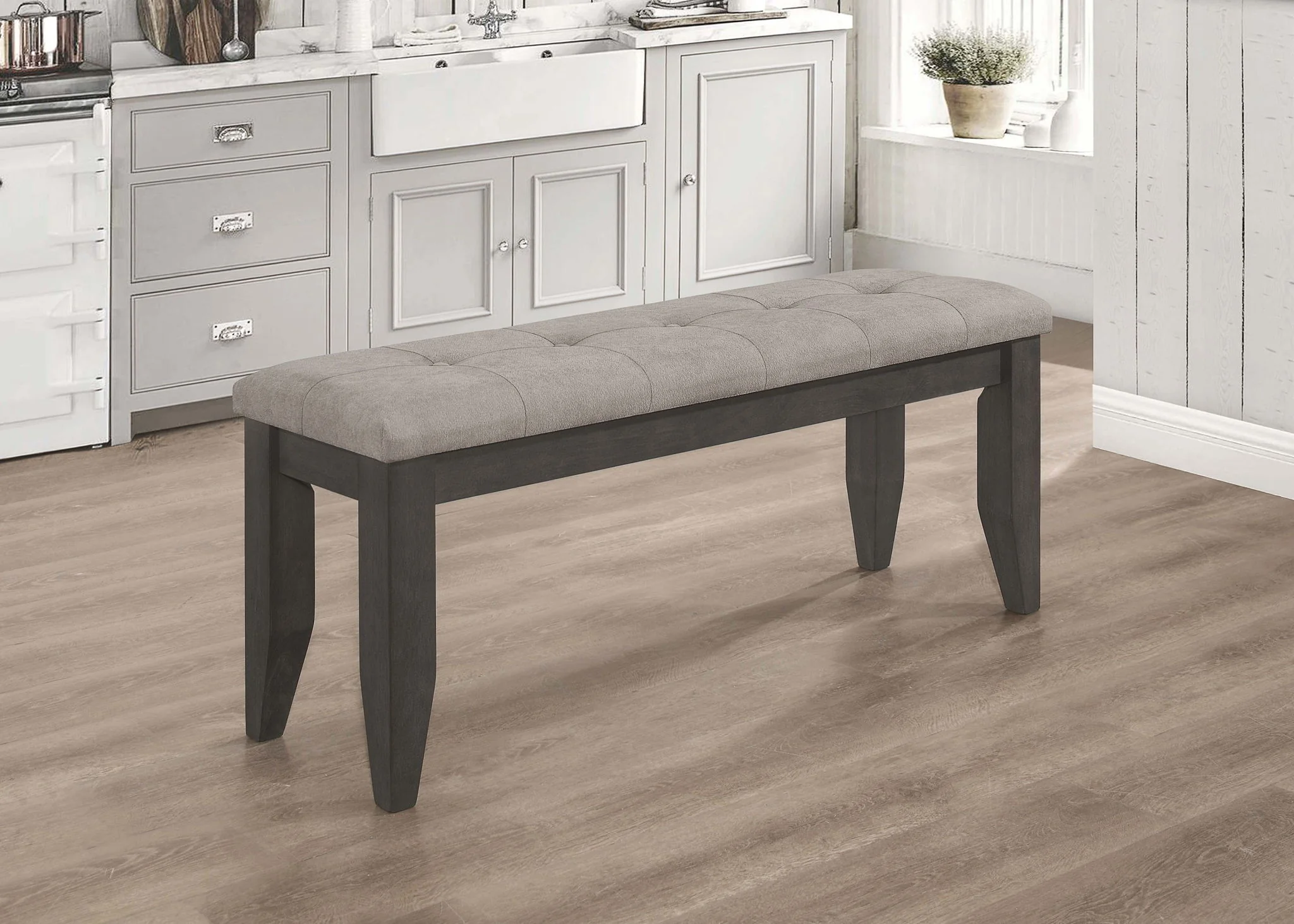 Dalila Fabric Upholstered Wood Dining Bench Dark Grey - Image 4