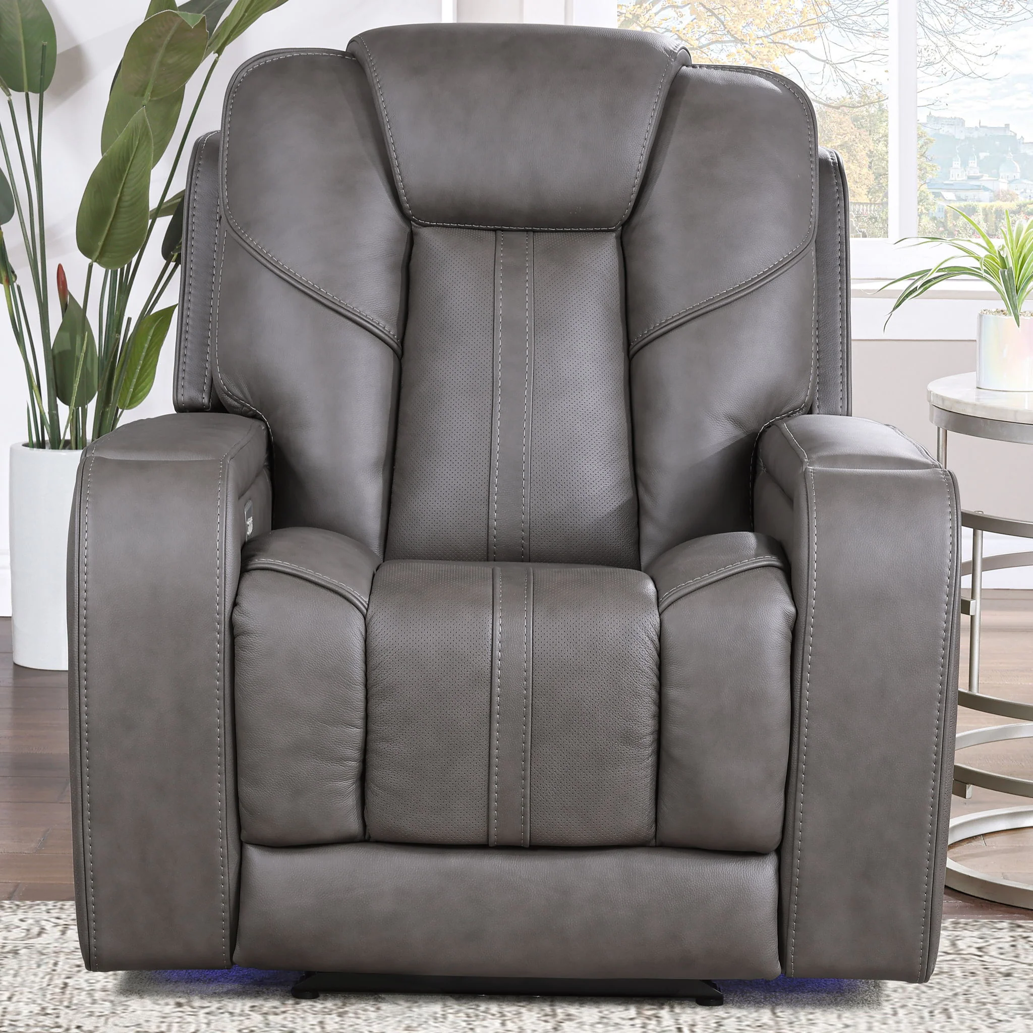 Daniel - Triple Power Leather Theat Recliner - Gray - Image 2