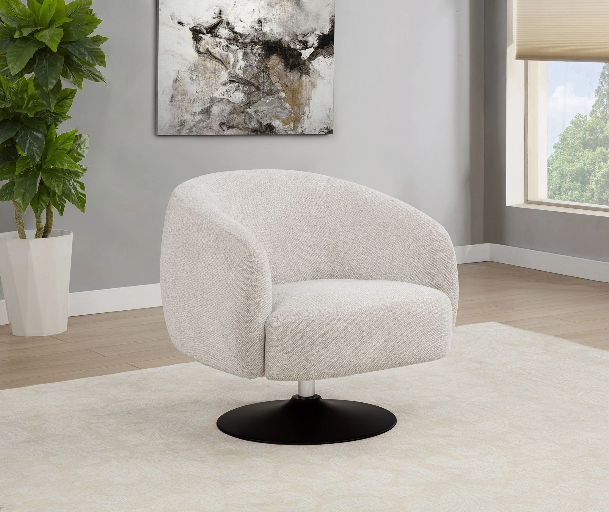 Dave Upholstered Barrel Back Swivel Club Chair Beige - Image 3