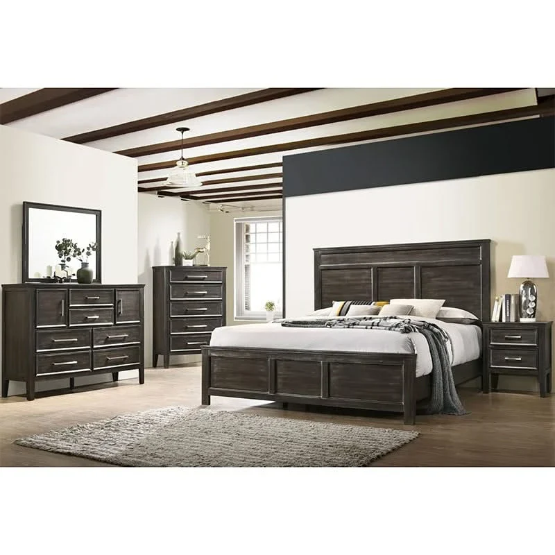 Davidson Nutmeg Brown 5 Piece Bedroom Set with Modern Rustic Design