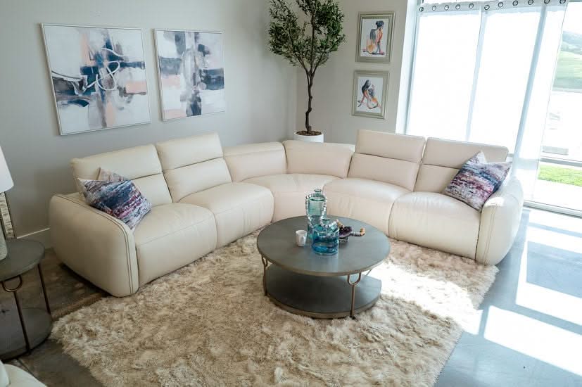Dawkins White Leather Power Headrest Reclining 5PC Sectional