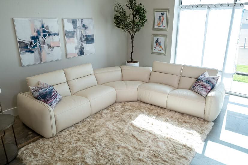 Dawkins White Leather Power Headrest Reclining 5PC Sectional - Image 7