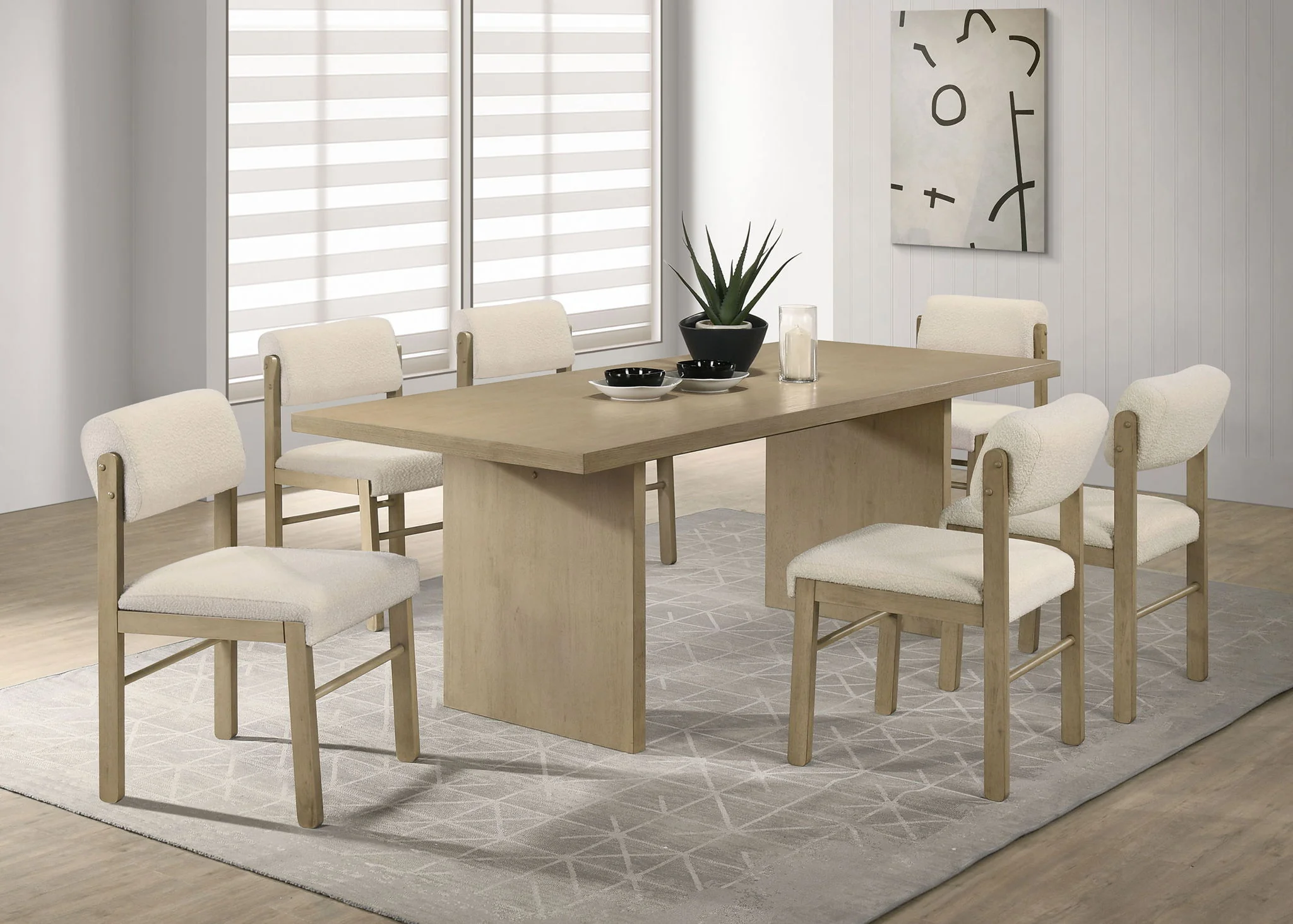 Decker 7-piece 82-inch Rectangular Dining Set Cream and Natural Oak