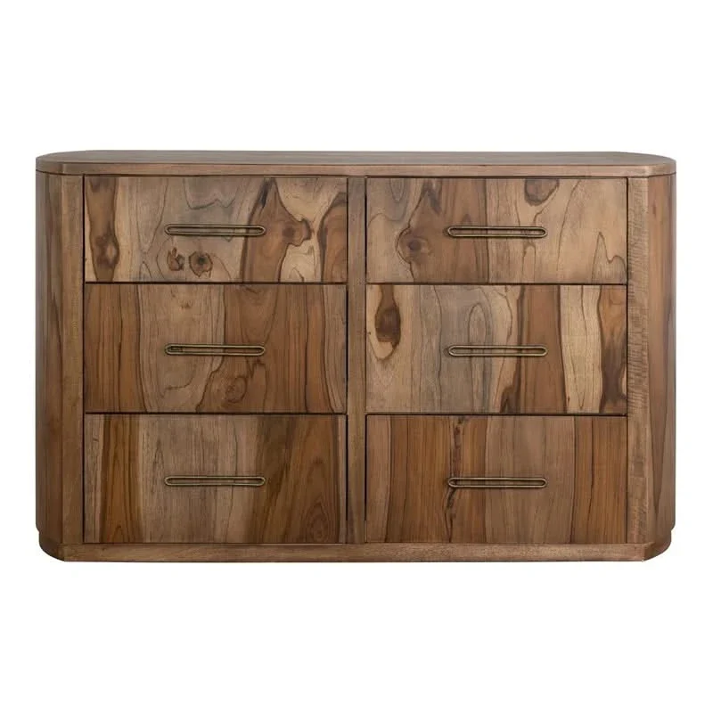 Deepika Brown Mango/Teak Wood Contemporary 5 PC Bedroom Set with Queen/King Bed (Headboard, Footboard and Rails), Dresser and Mirror - Image 8