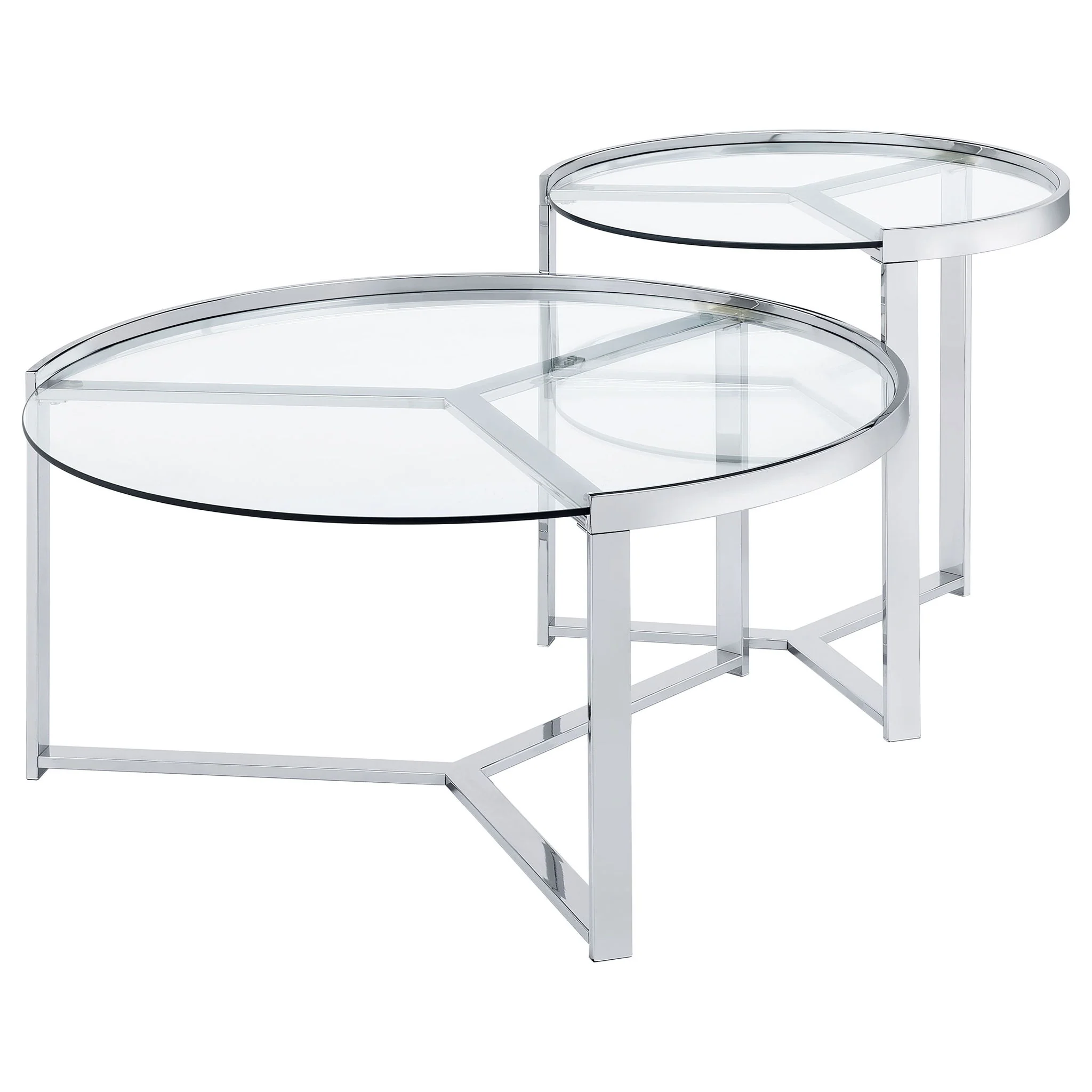 Delia 2-Piece Round Glass Top Nesting Coffee Table Chrome - Image 3